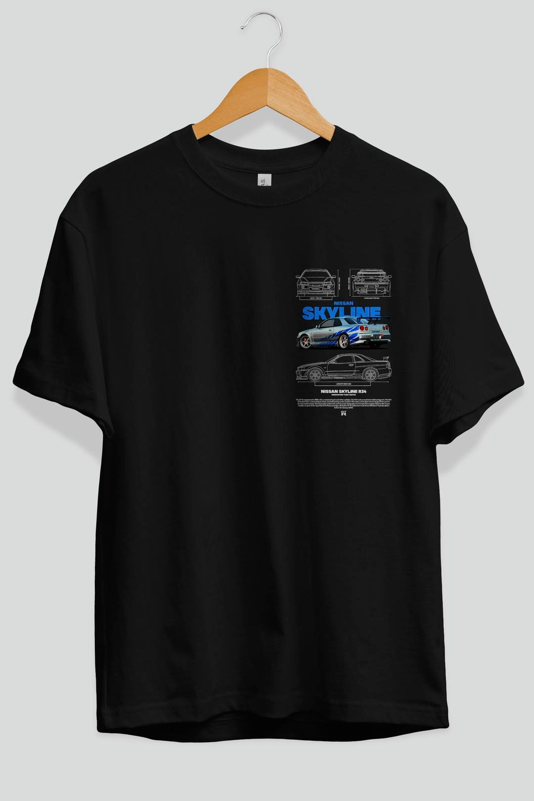 Nissan SKYLINE 34 FAST AND FURIOUS Ön Sol Baskılı Oversize t-shirt Erkek Kadın Unisex %100 Pamuk Bisiklet Yaka tişort