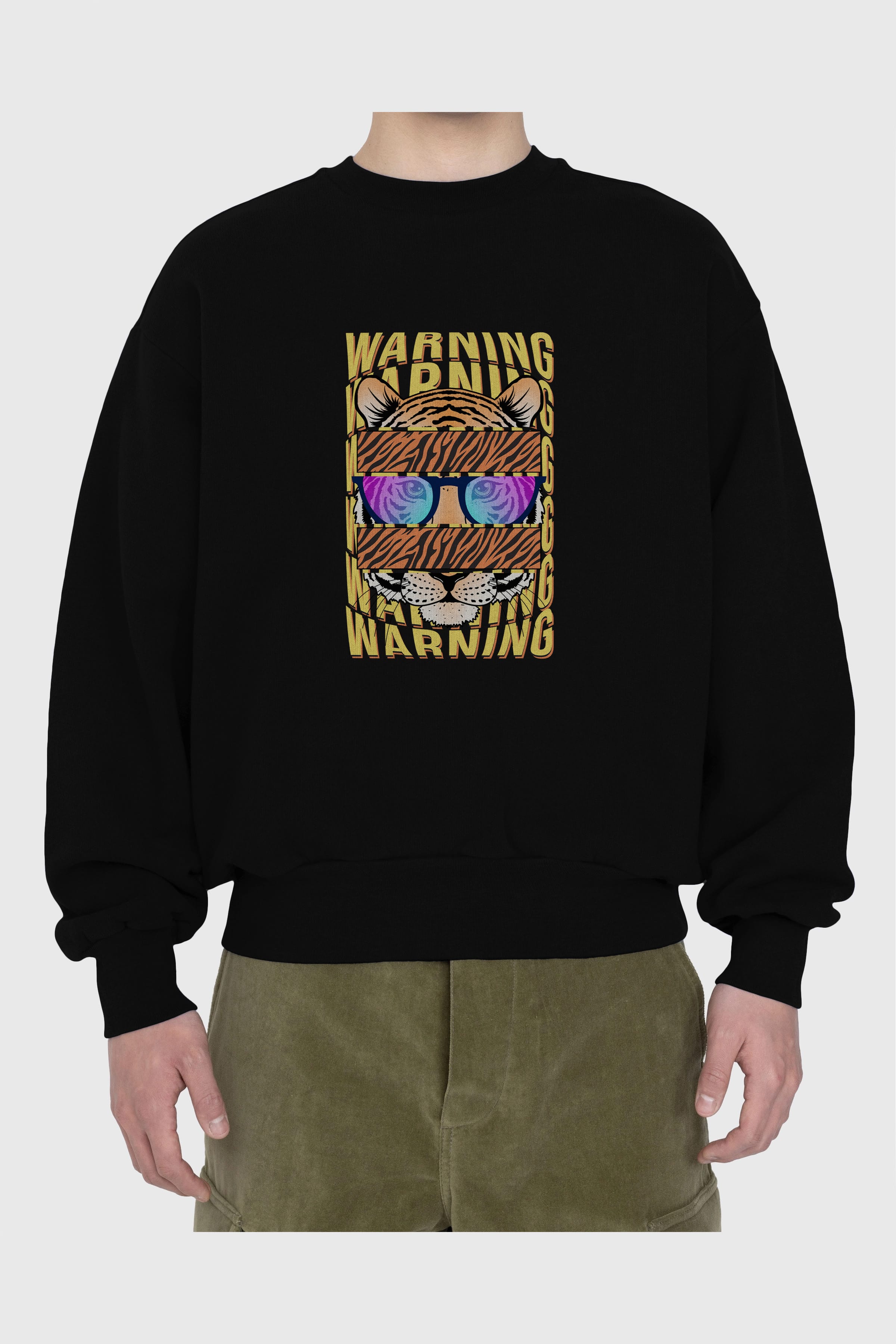 Warning Yazılı Ön Baskılı Oversize Sweatshirt Erkek Kadın Unisex