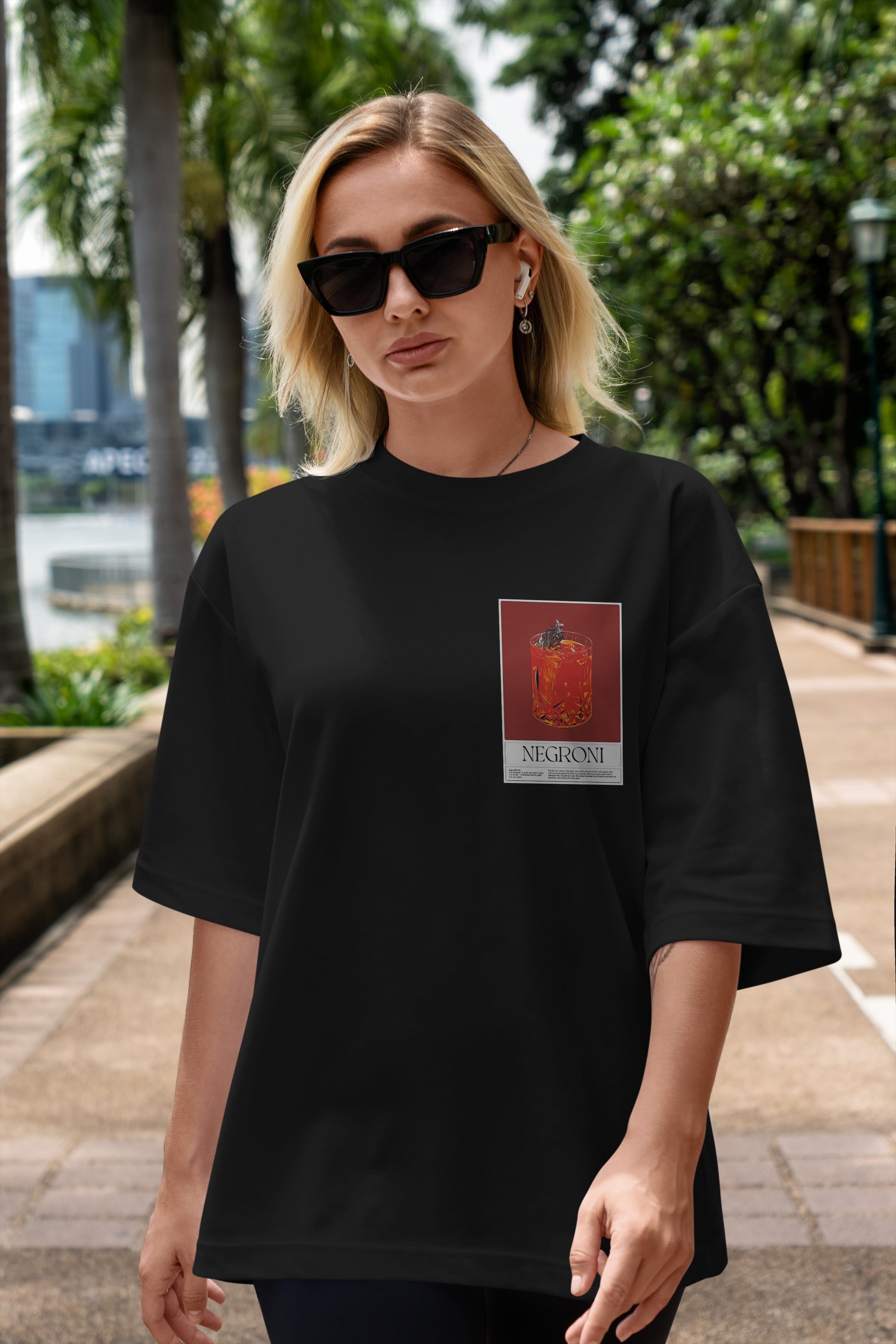 Negroni 2 Ön Sol Baskılı Oversize t-shirt Erkek Kadın Unisex %100 Pamuk Bisiklet Yaka tişort