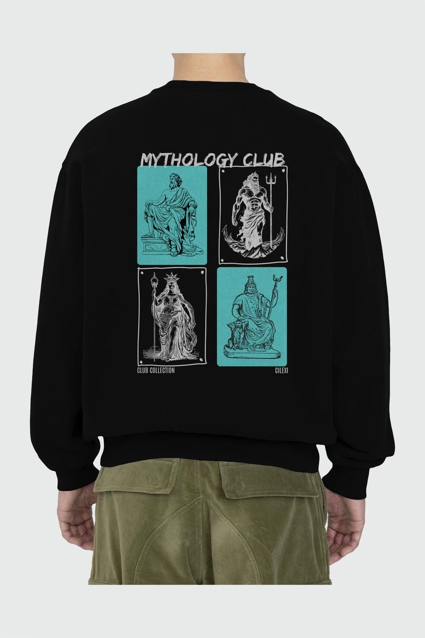 Mythology Club Arka Baskılı Oversize Sweatshirt Erkek Kadın Unisex