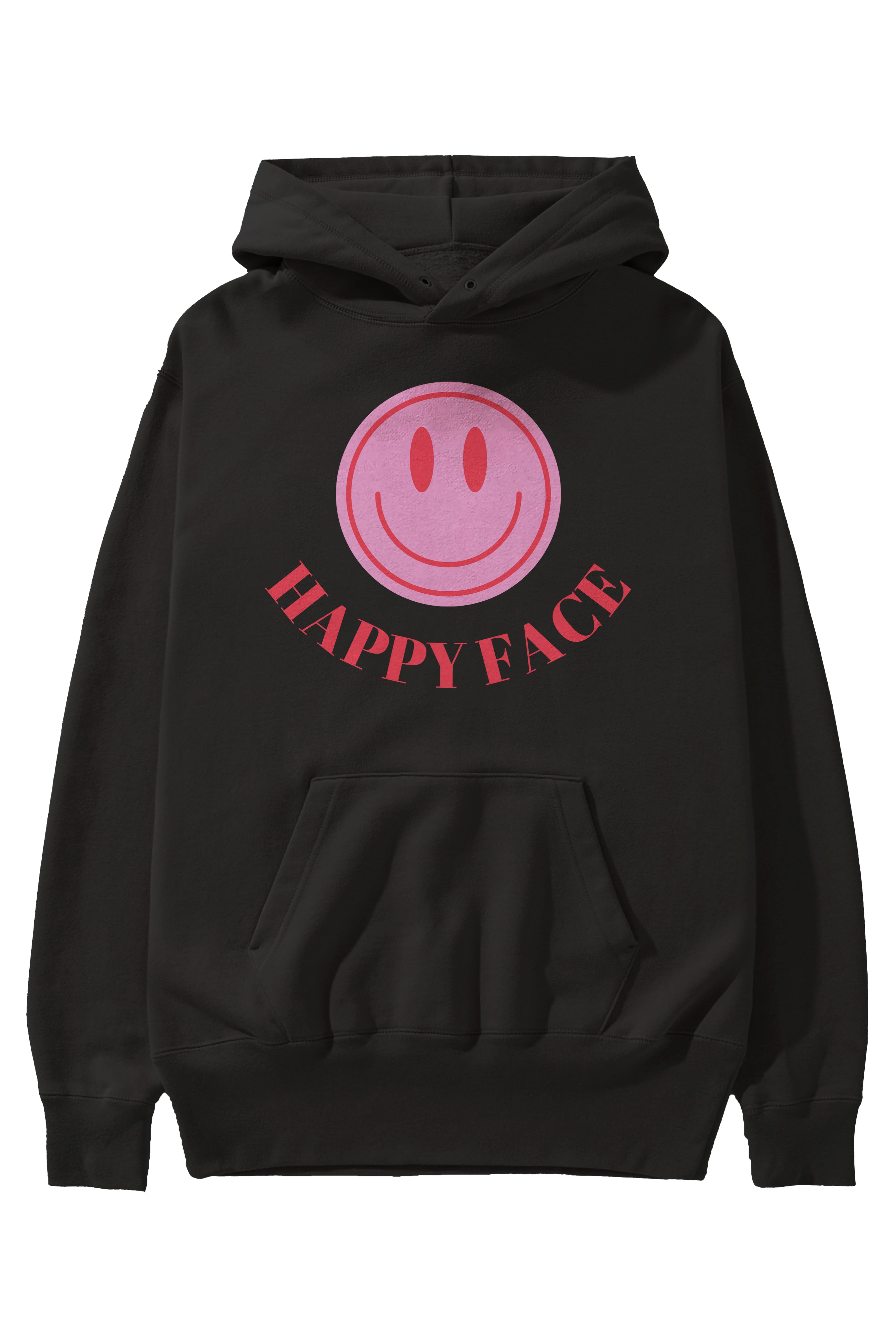 Happy Face Yazılı Ön Baskılı Oversize Hoodie Kapüşonlu Sweatshirt Erkek Kadın Unisex