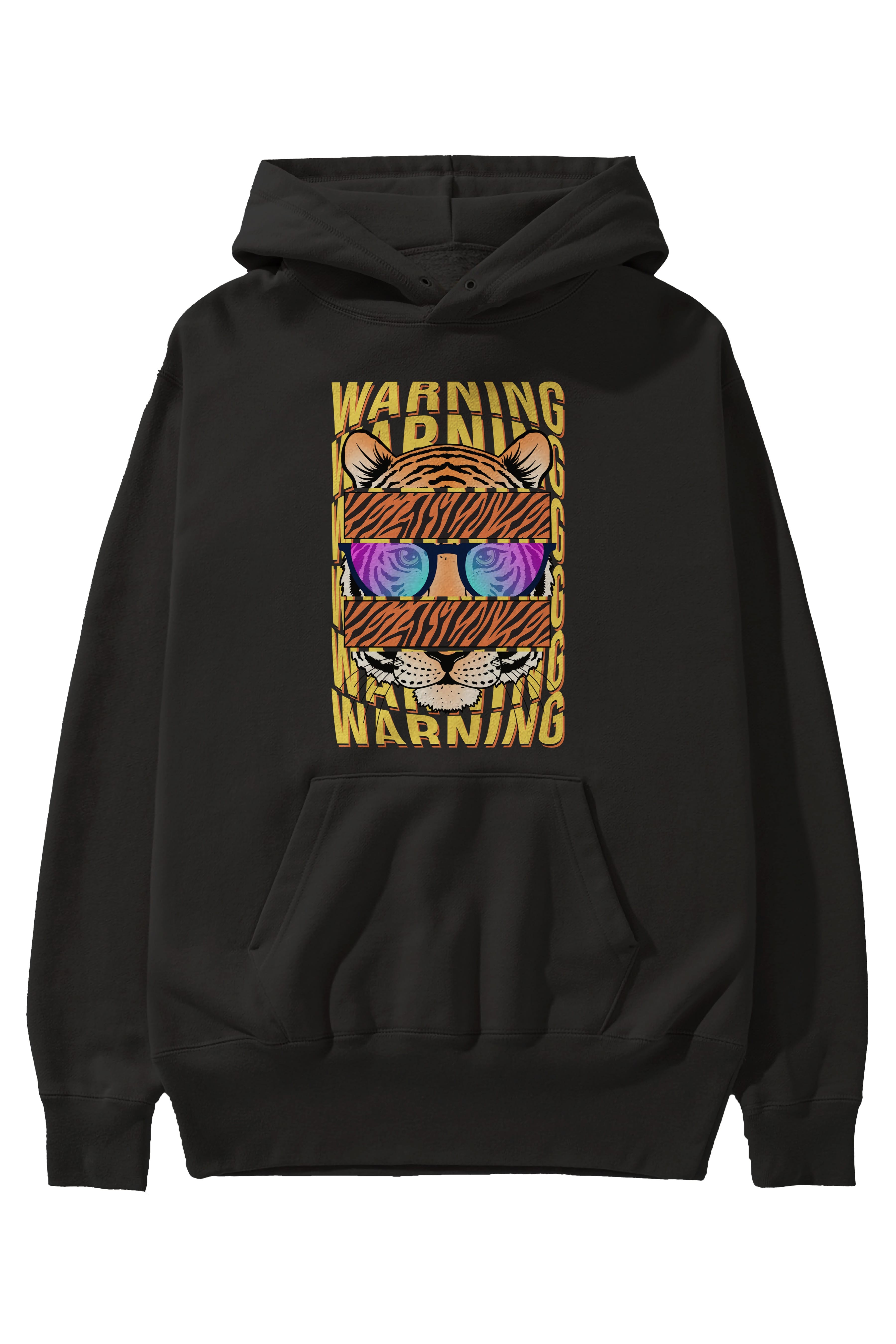 Warning Yazılı Ön Baskılı Oversize Hoodie Kapüşonlu Sweatshirt Erkek Kadın Unisex