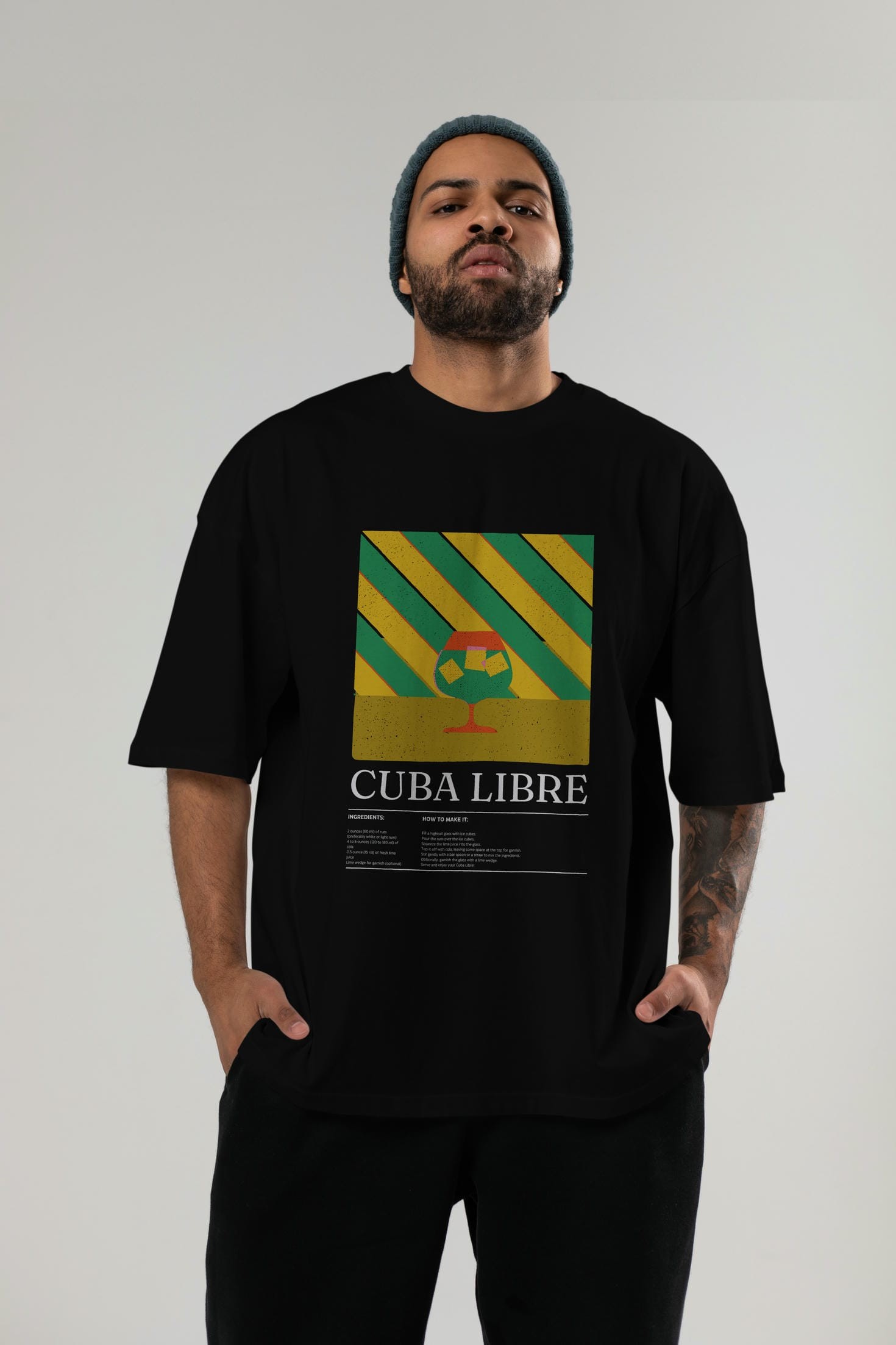 Cuba Libre Kokteyl Ön Baskılı Oversize t-shirt Erkek Kadın %100 Pamuk Bisiklet Yaka tişort