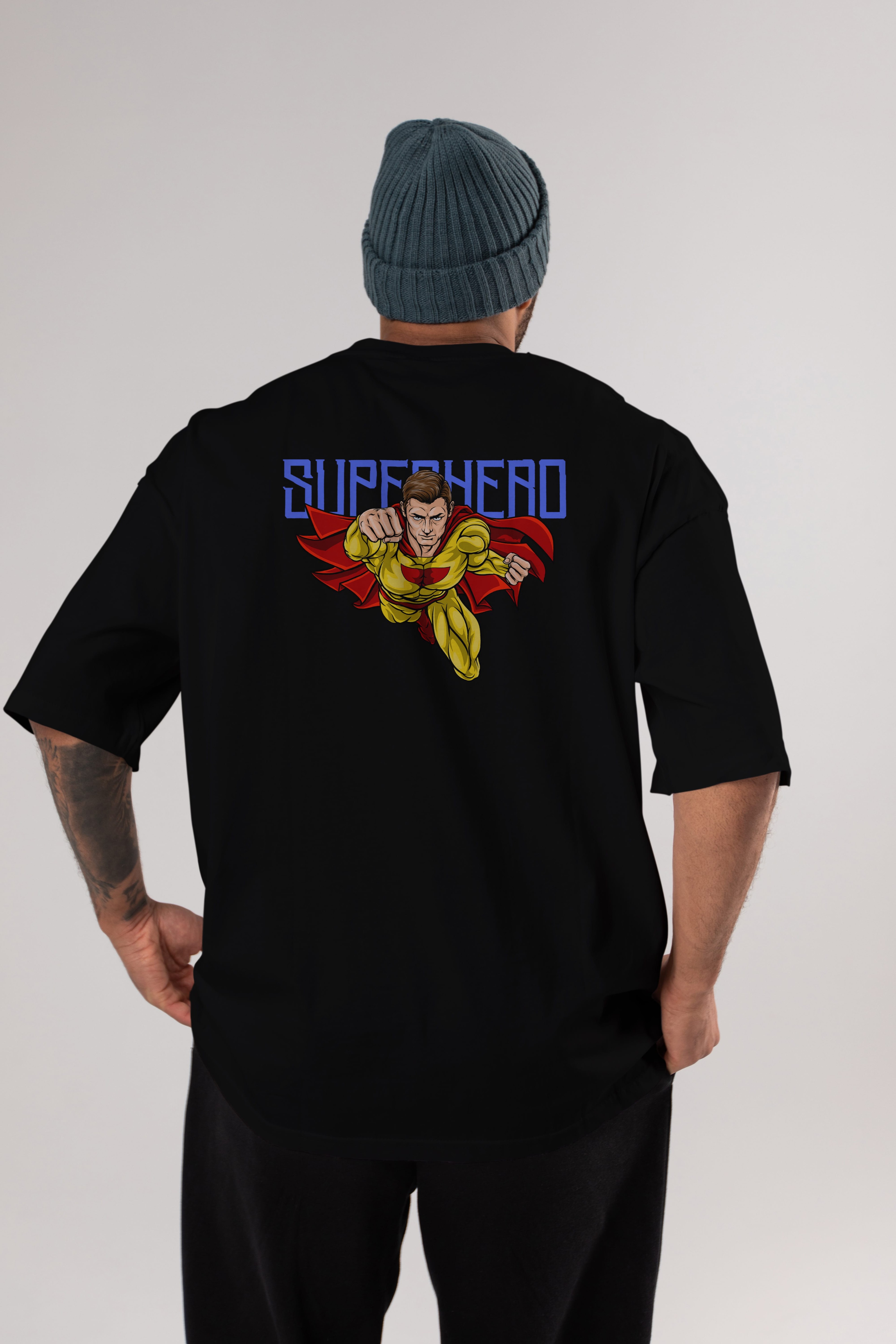 Super Hero Arka Baskılı Oversize t-shirt Erkek Kadın Unisex