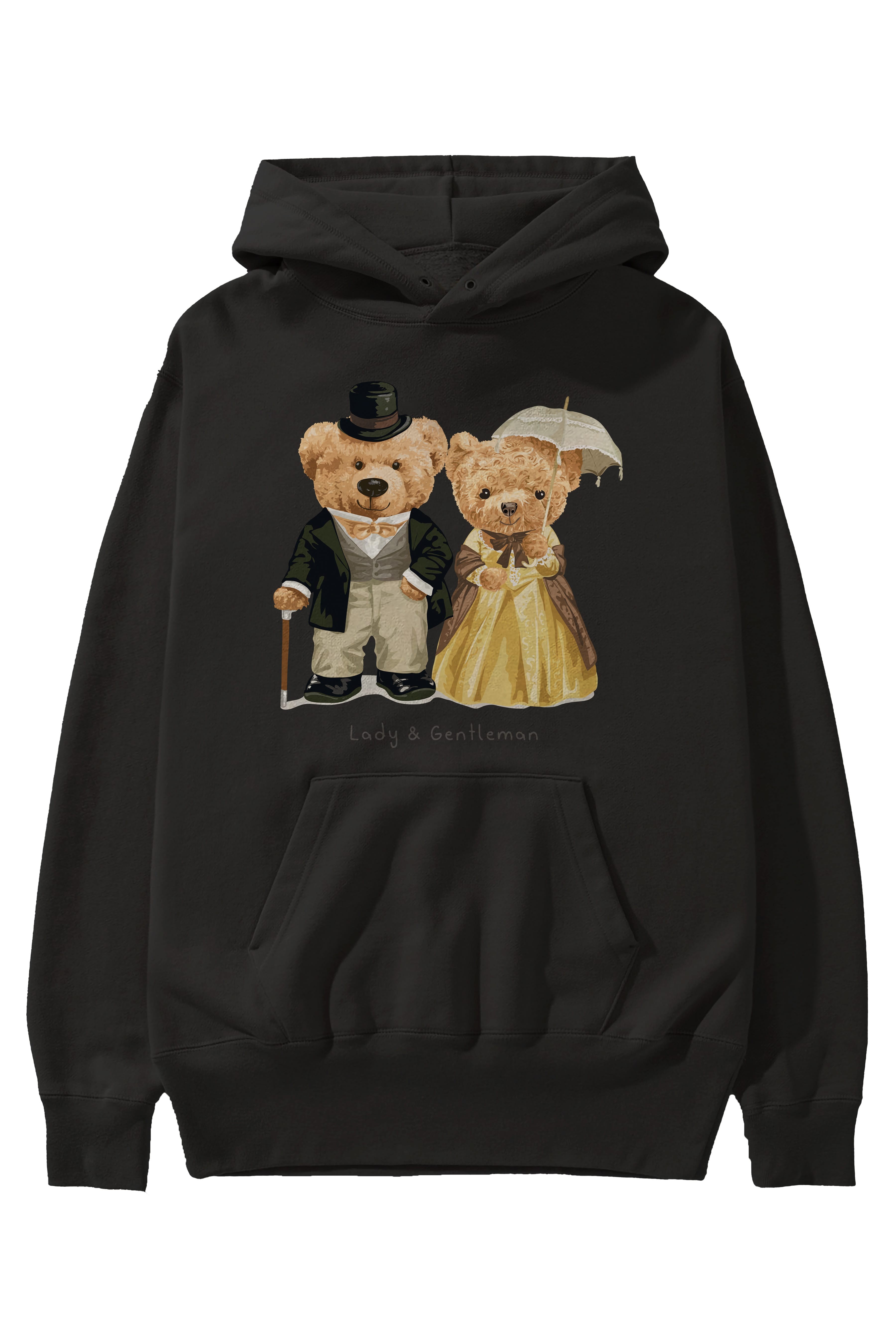 Teddy Bear Couple Ön Baskılı Hoodie Oversize Kapüşonlu Sweatshirt Erkek Kadın Unisex