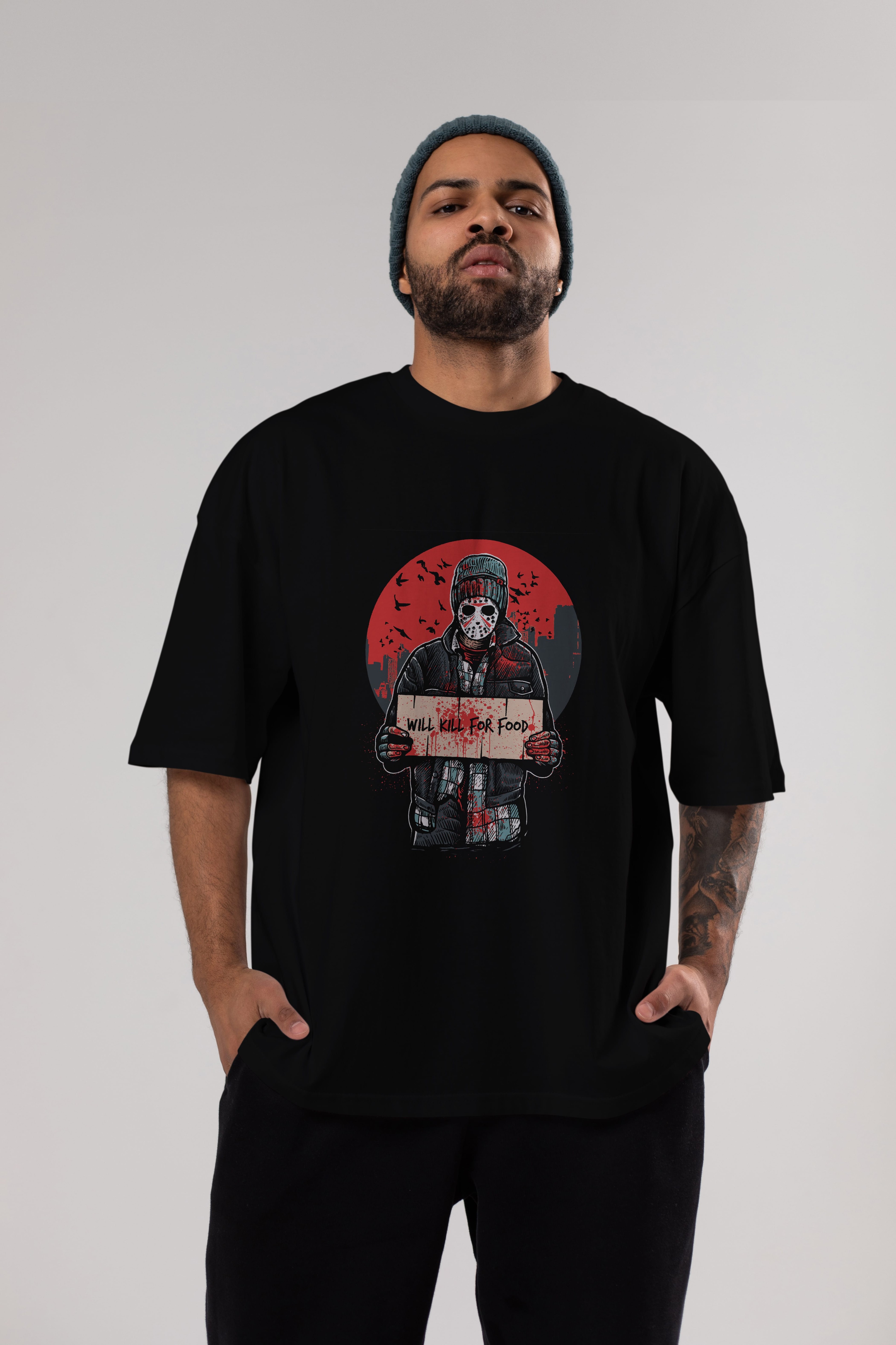 Kill For Food Ön Baskılı Oversize t-shirt Erkek Kadın Unisex %100 Pamuk tişort