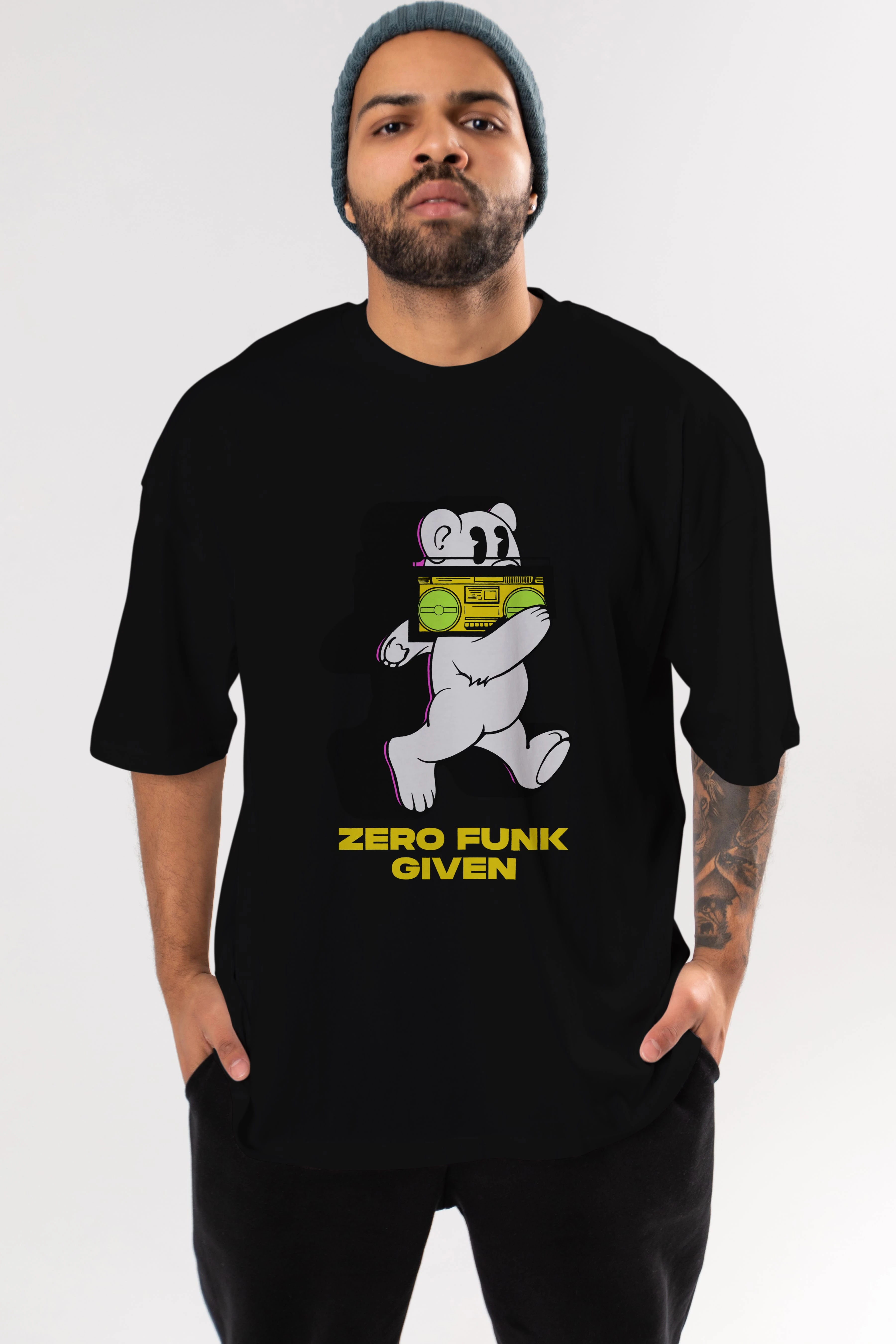 Zero Funk Given Bear Ön Baskılı Oversize t-shirt Erkek Kadın Unisex
