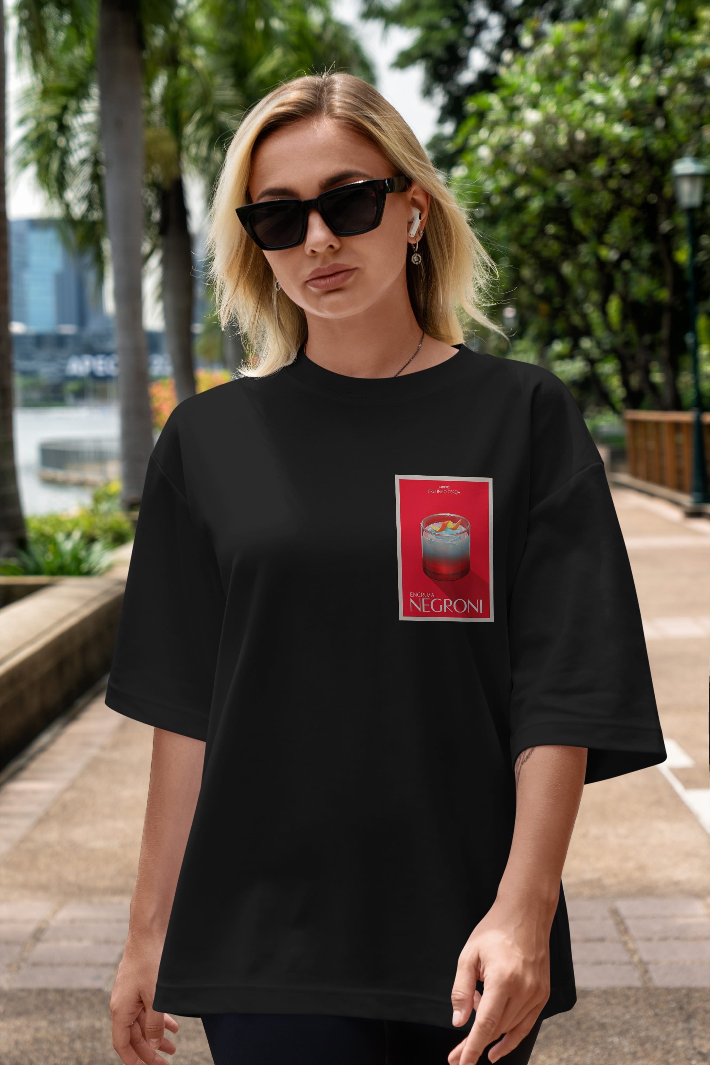 Encruza Negroni Ön Sol Baskılı Oversize t-shirt Erkek Kadın Unisex %100 Pamuk Bisiklet Yaka tişort