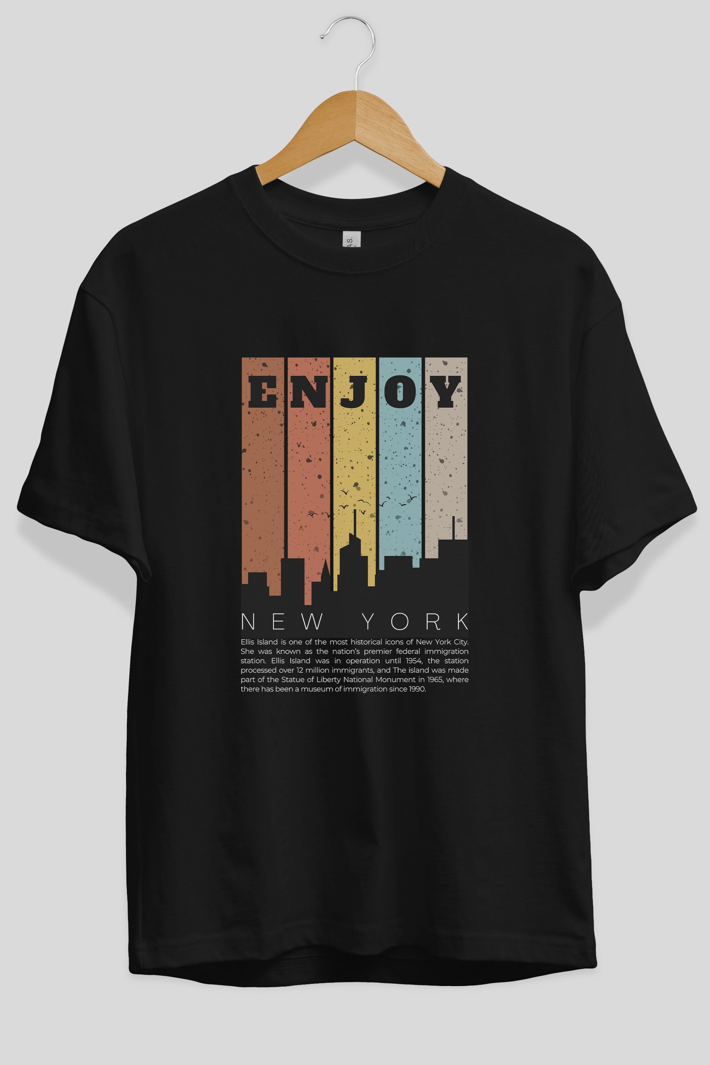 Enjoy New York Yazılı Ön Baskılı Oversize t-shirt Erkek Kadın Unisex