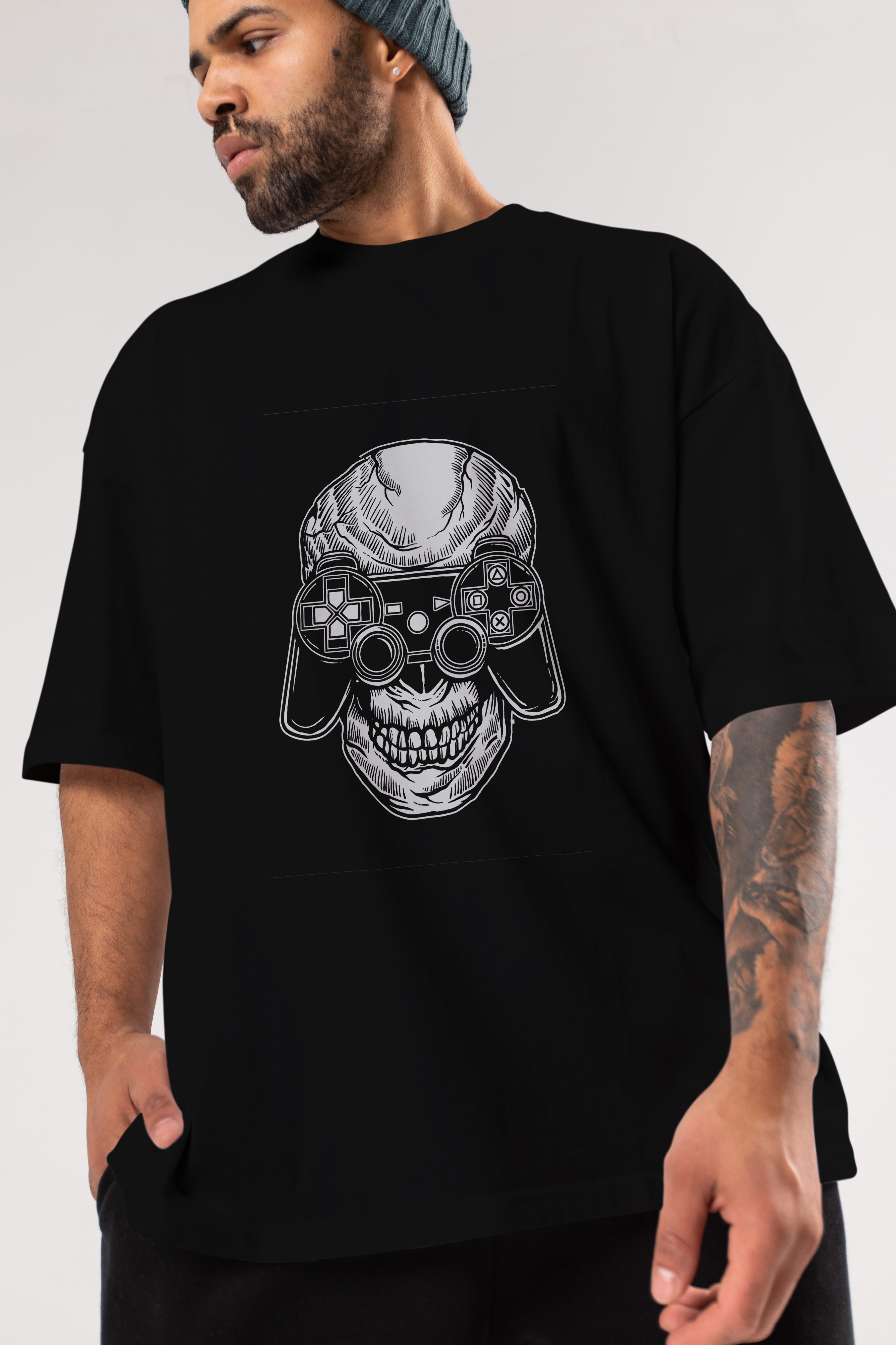Skull Gamers Ön Baskılı Oversize t-shirt Erkek Kadın Unisex %100 Pamuk tişort