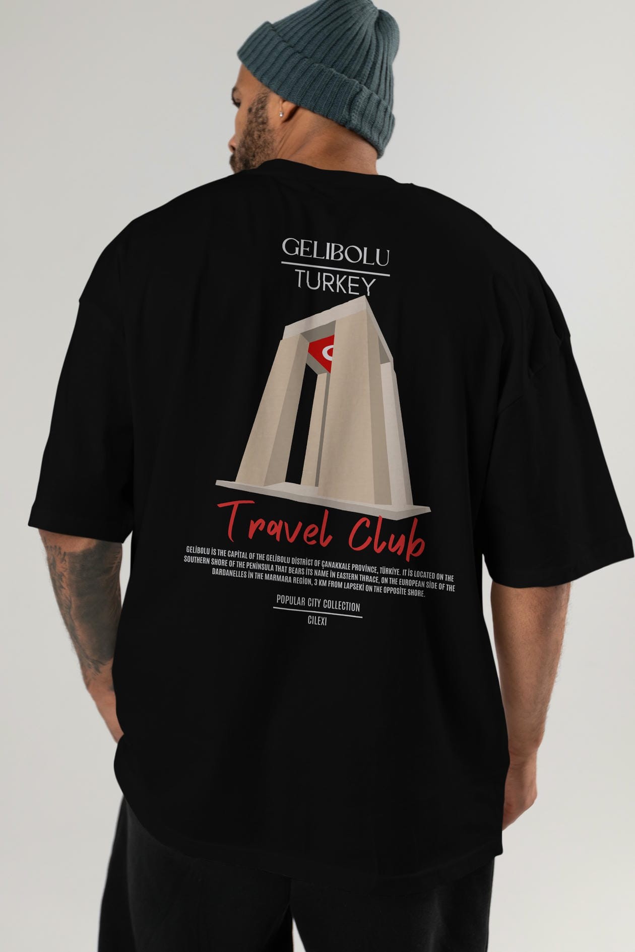 Gelibolu Turkey Arka Baskılı Oversize t-shirt Erkek Kadın Pamuk Bisiklet Yaka tişort
