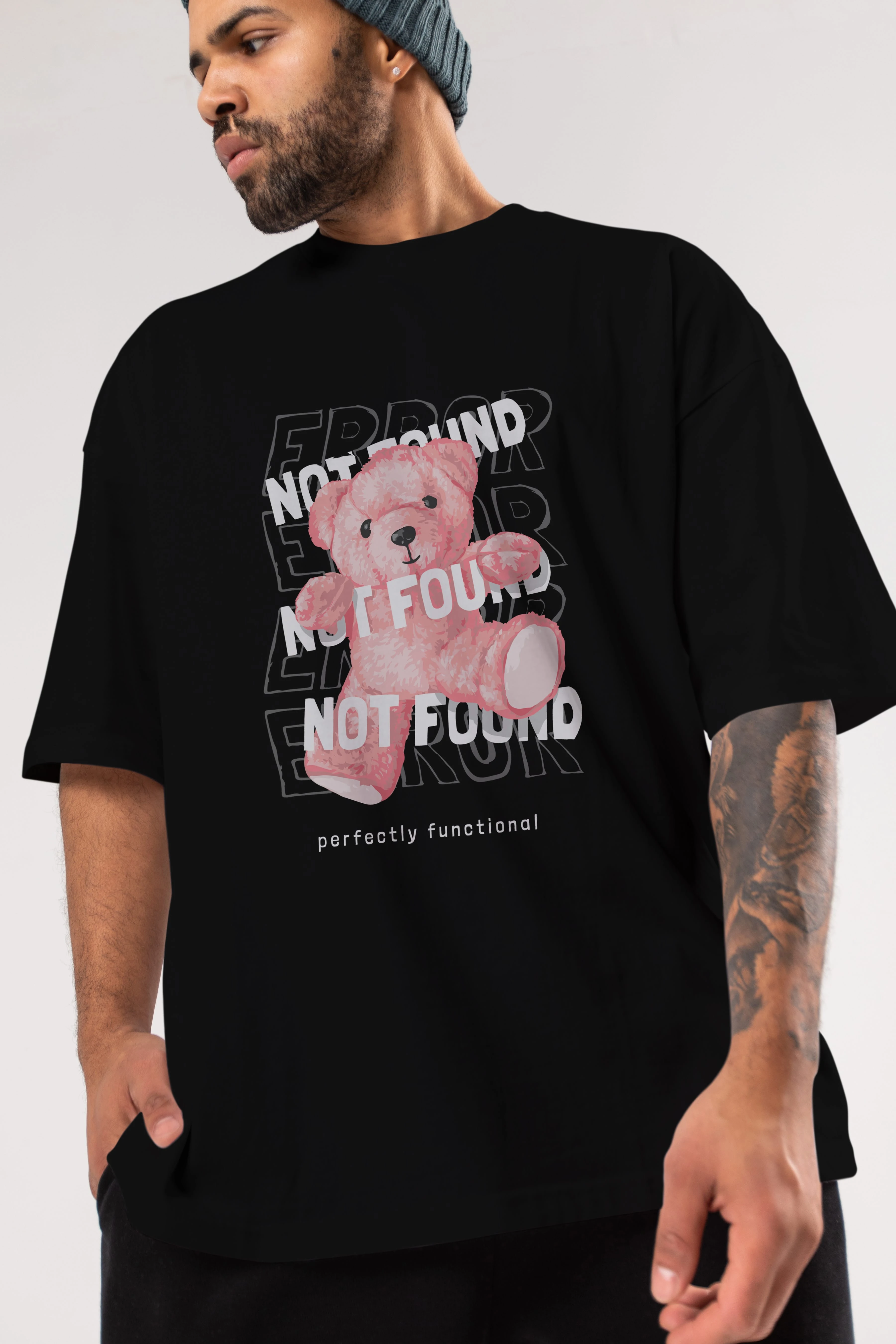Error Not Found Bear Ön Baskılı Oversize t-shirt Erkek Kadın Unisex