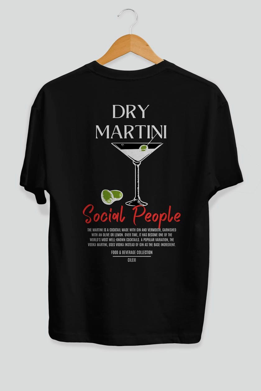 Dry Martını Kokteyl Serisi Baskılı Oversize t-shirt Erkek Kadın Unisex %100 Pamuk Bisiklet Yaka tişort