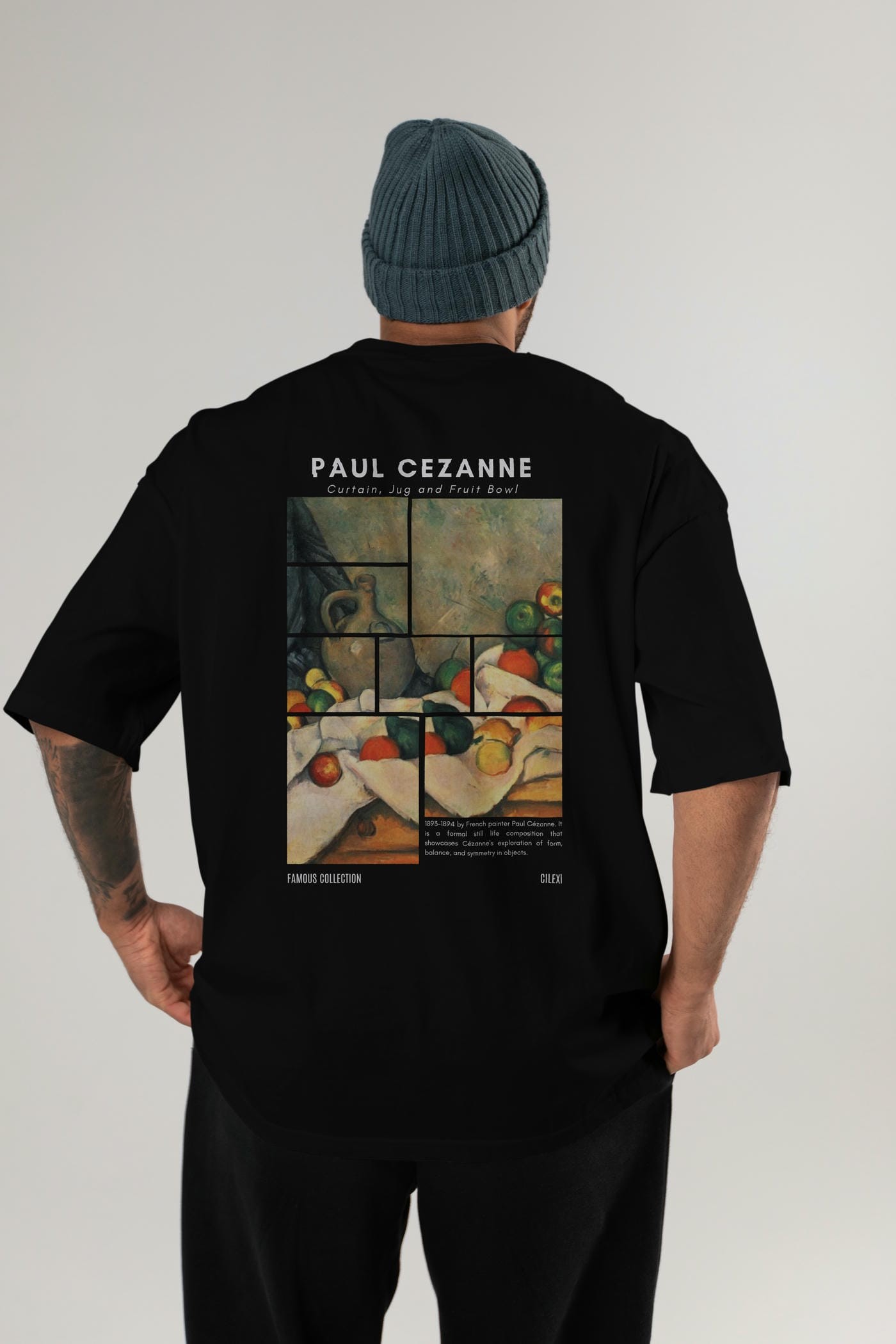 Paul Cezanne Curtain Arka Baskılı Oversize t-shirt Erkek Kadın Bisiklet Yaka Pamuk tişort