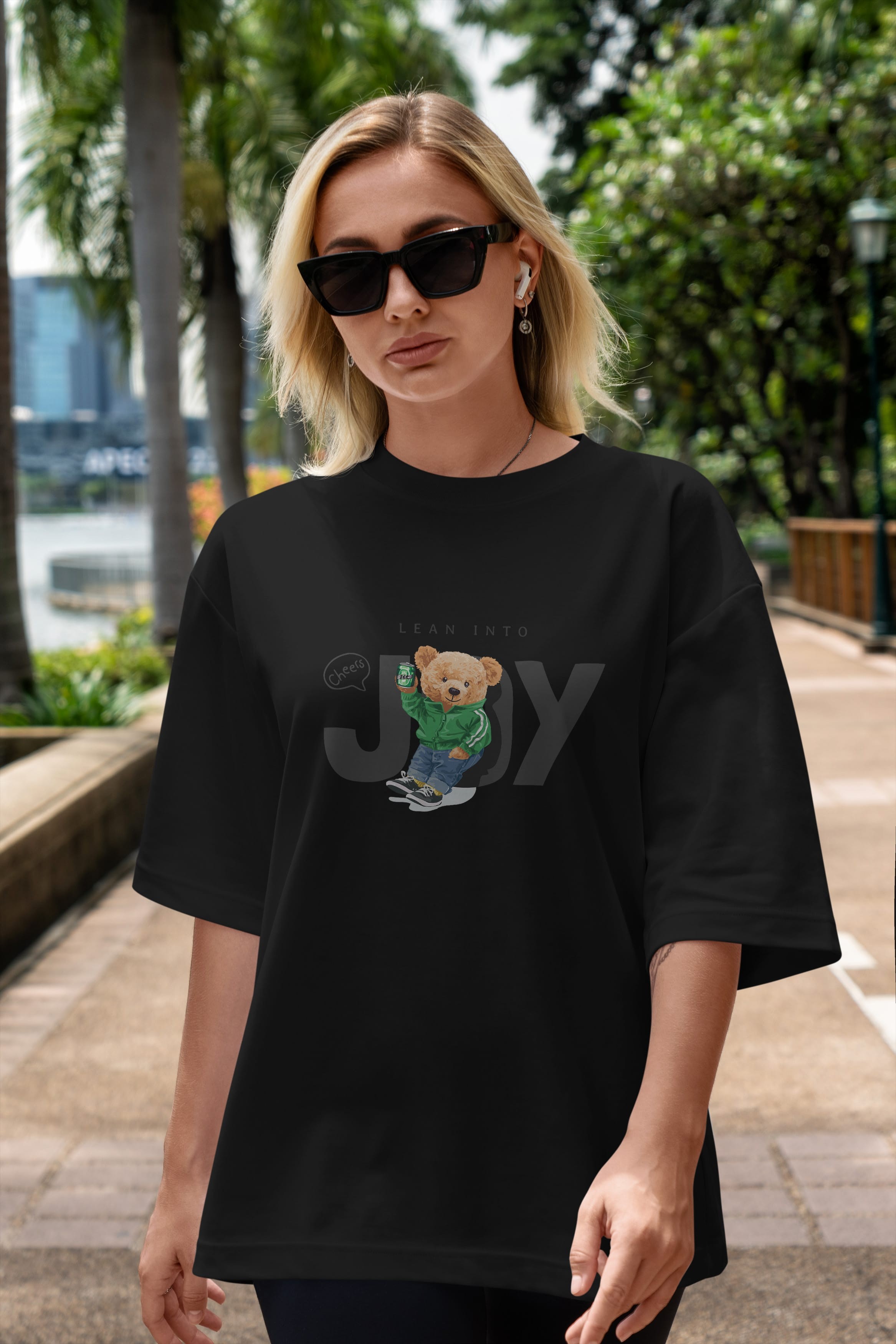 Teddy Bear Joy Ön Baskılı Oversize t-shirt Erkek Kadın Unisex %100 Pamuk