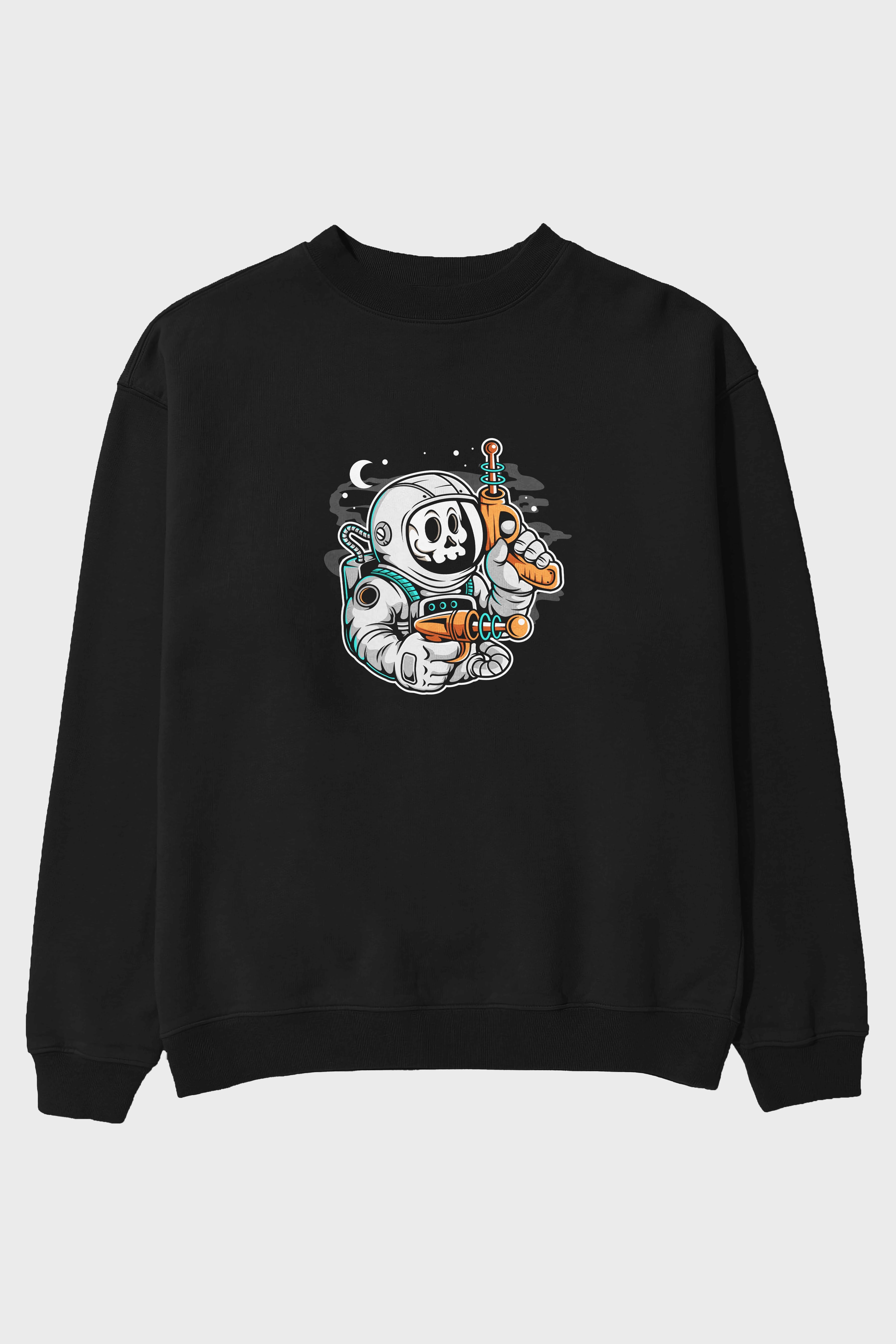 Astronaut Ray Gun Ön Baskılı Oversize Sweatshirt Erkek Kadın Unisex