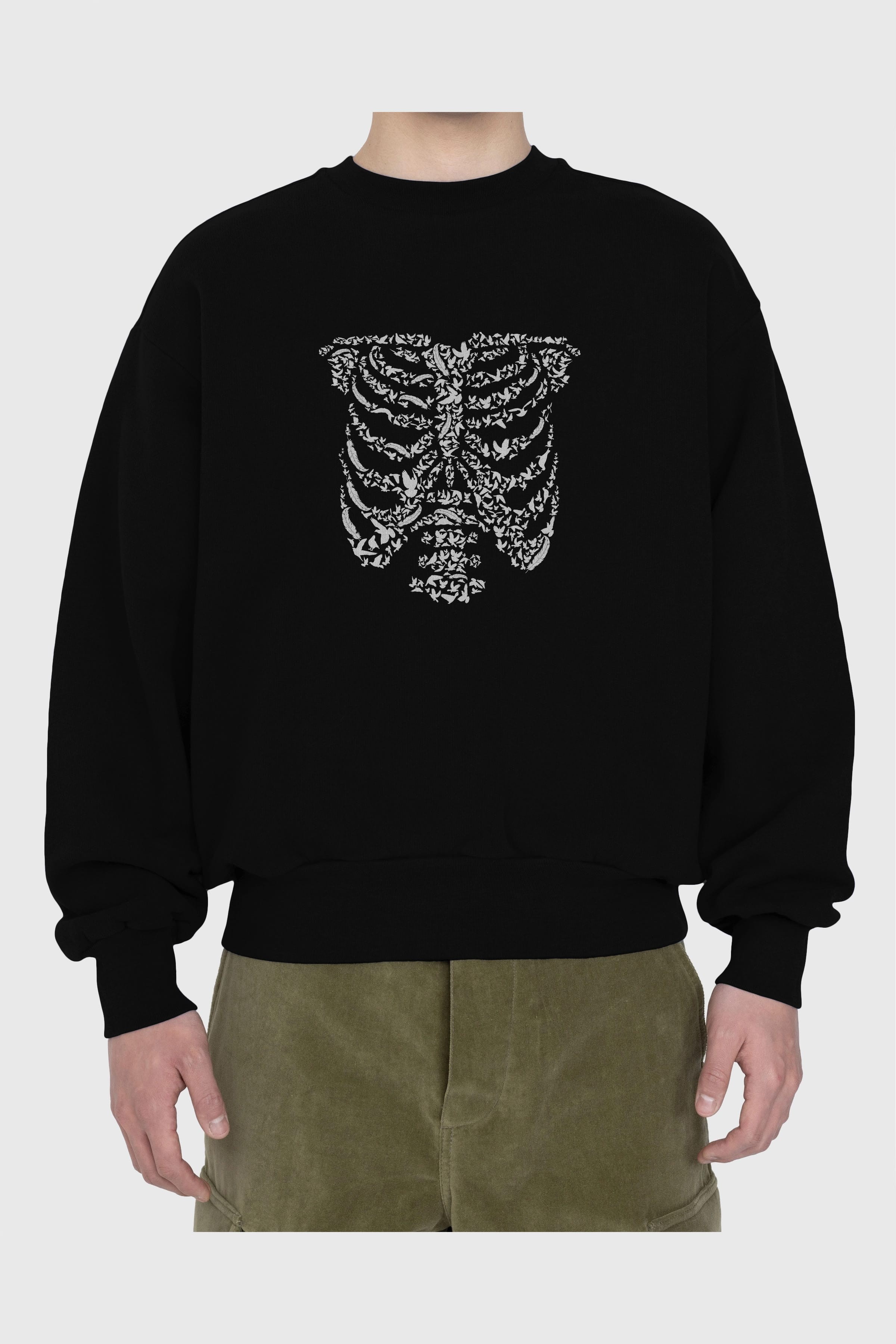 Ribcage Bird Ön Baskılı Oversize Sweatshirt Erkek Kadın Unisex