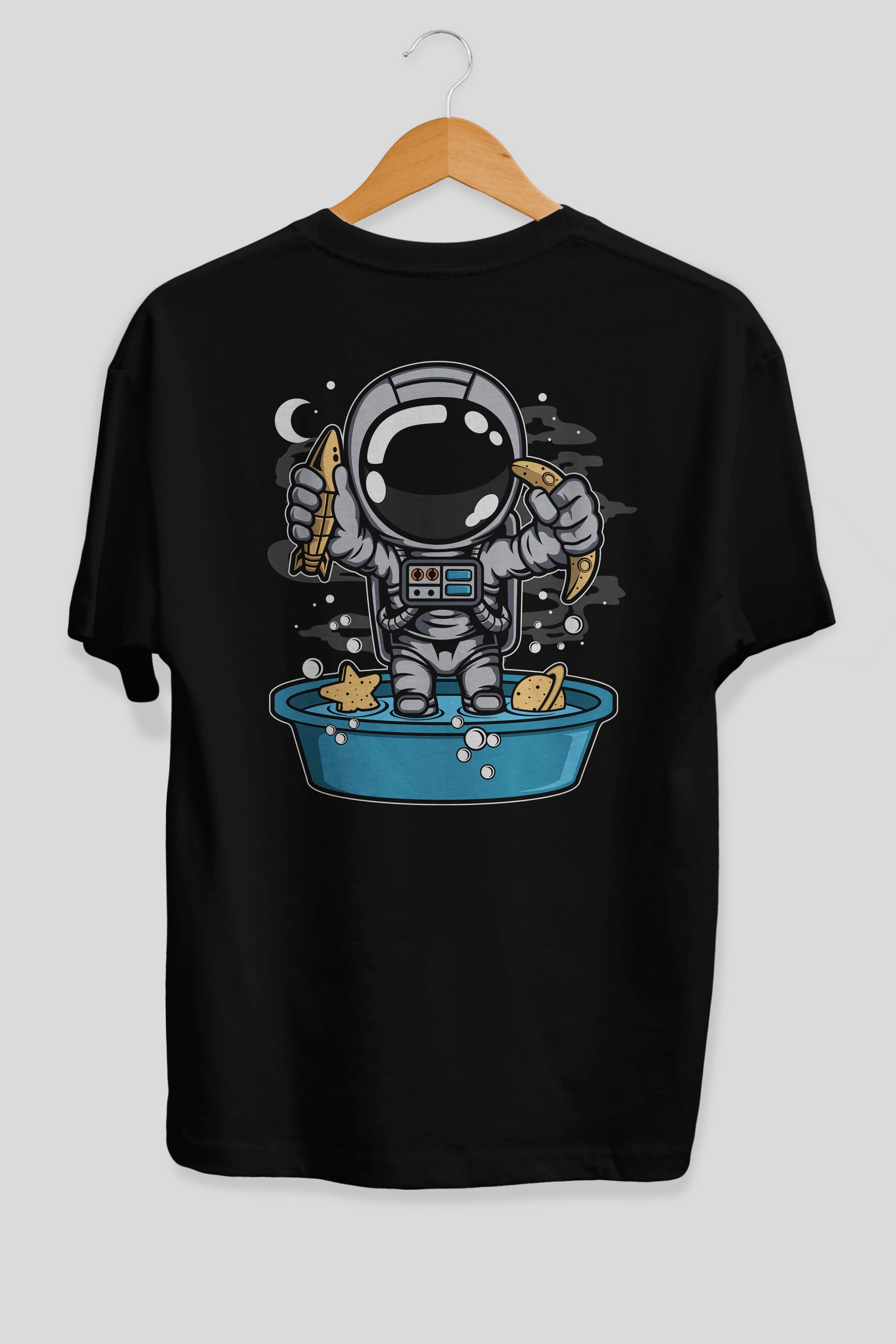 Astronaut Bath Tub Arka Baskılı Oversize t-shirt Erkek Kadın Unisex