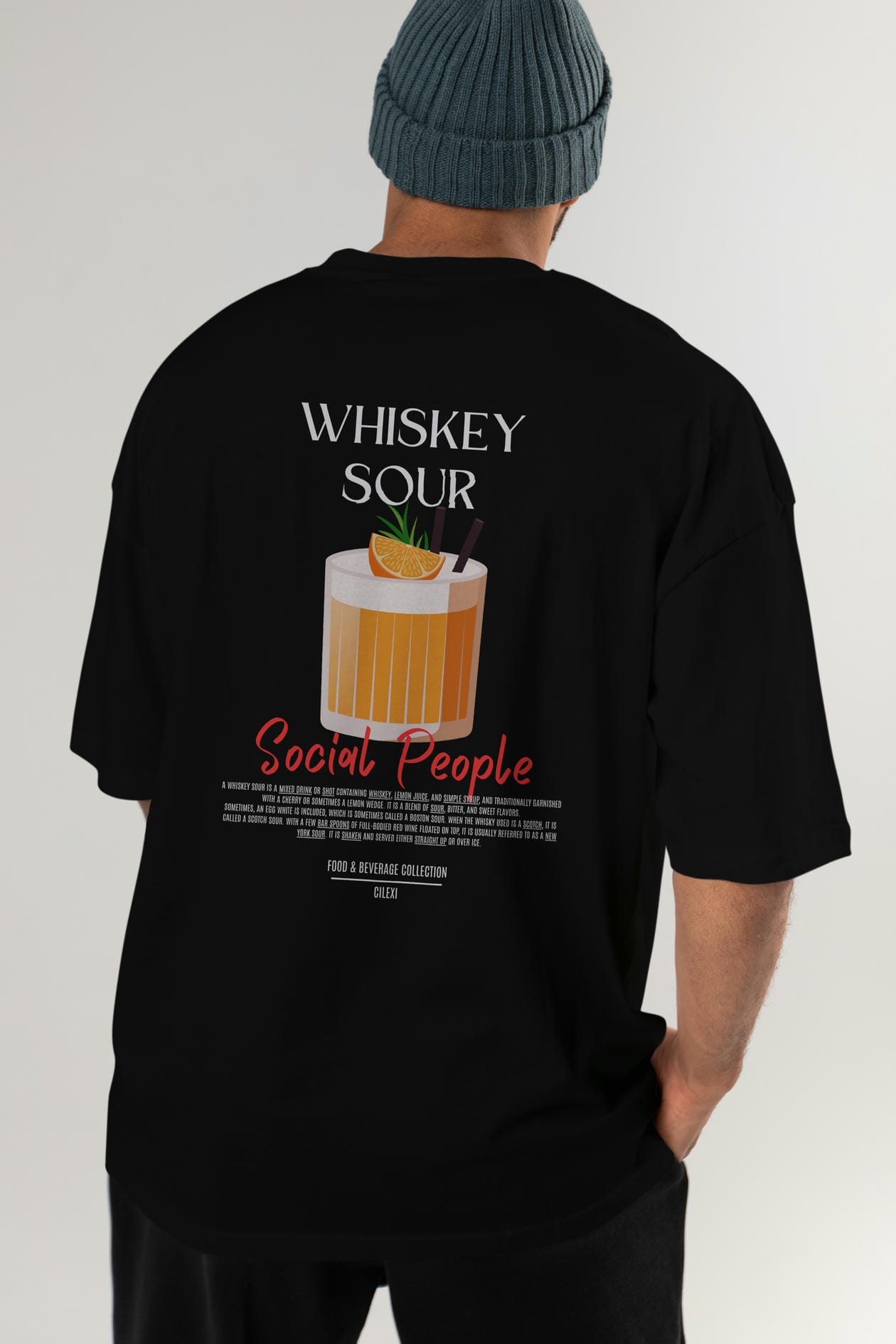 Whıskey Sour Kokteyl Serisi Baskılı Oversize t-shirt Erkek Kadın Unisex %100 Pamuk Bisiklet Yaka tişort