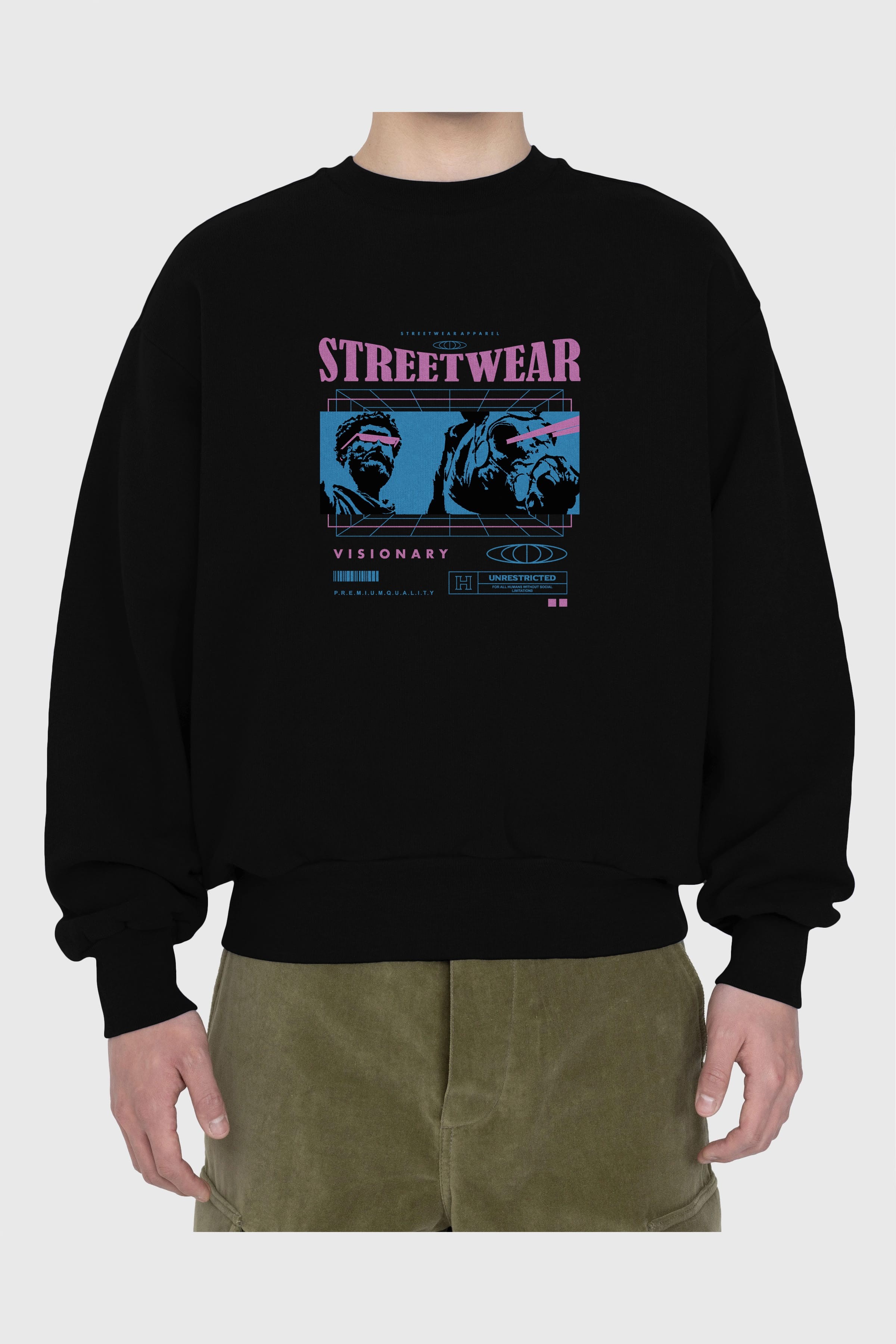 Streetwear Visionary Ön Baskılı Oversize Sweatshirt Erkek Kadın Unisex