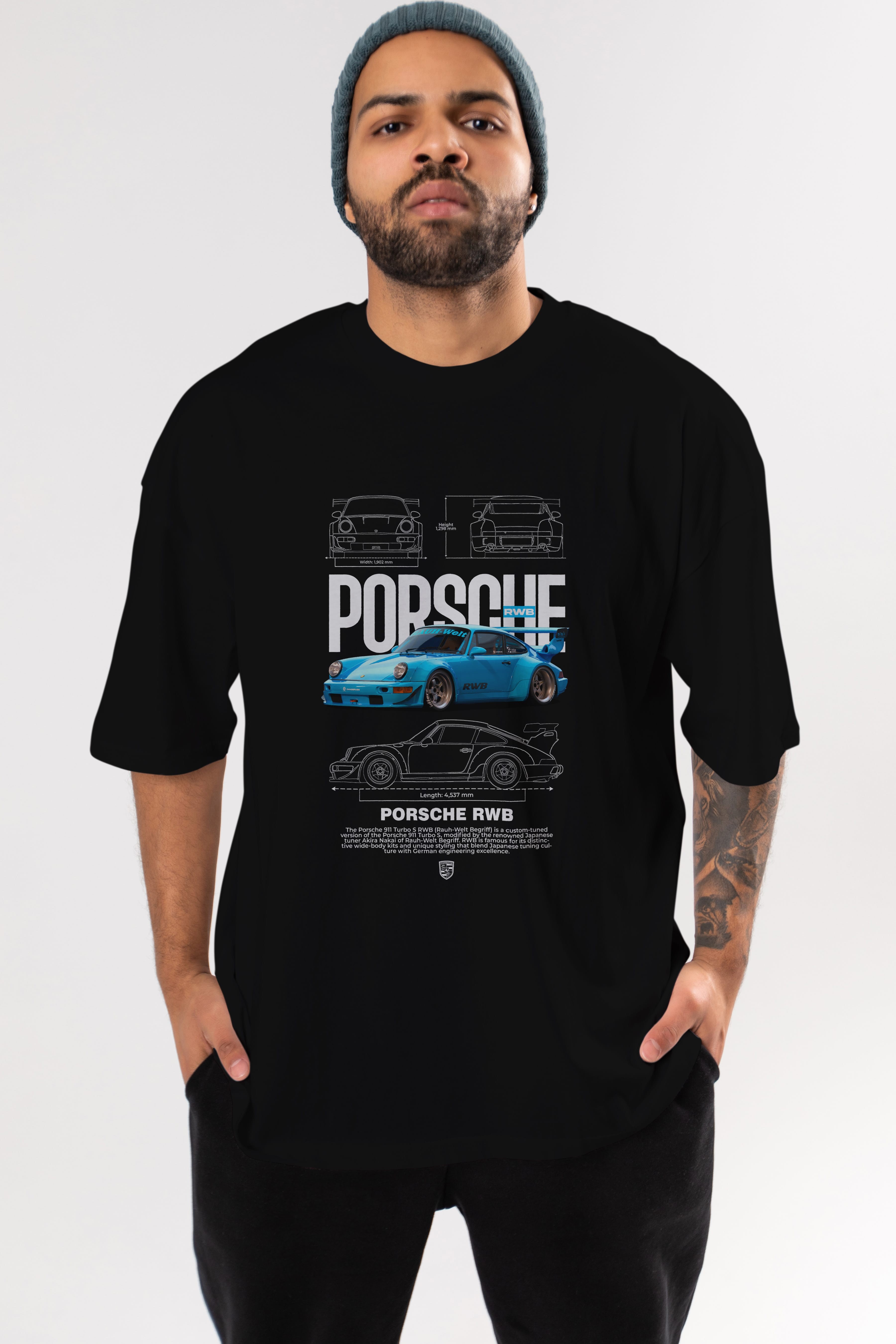 porsche 911 turbo s RWB Ön Baskılı Oversize t-shirt Erkek Kadın Unisex %100 Pamuk Bisiklet Yaka tişort