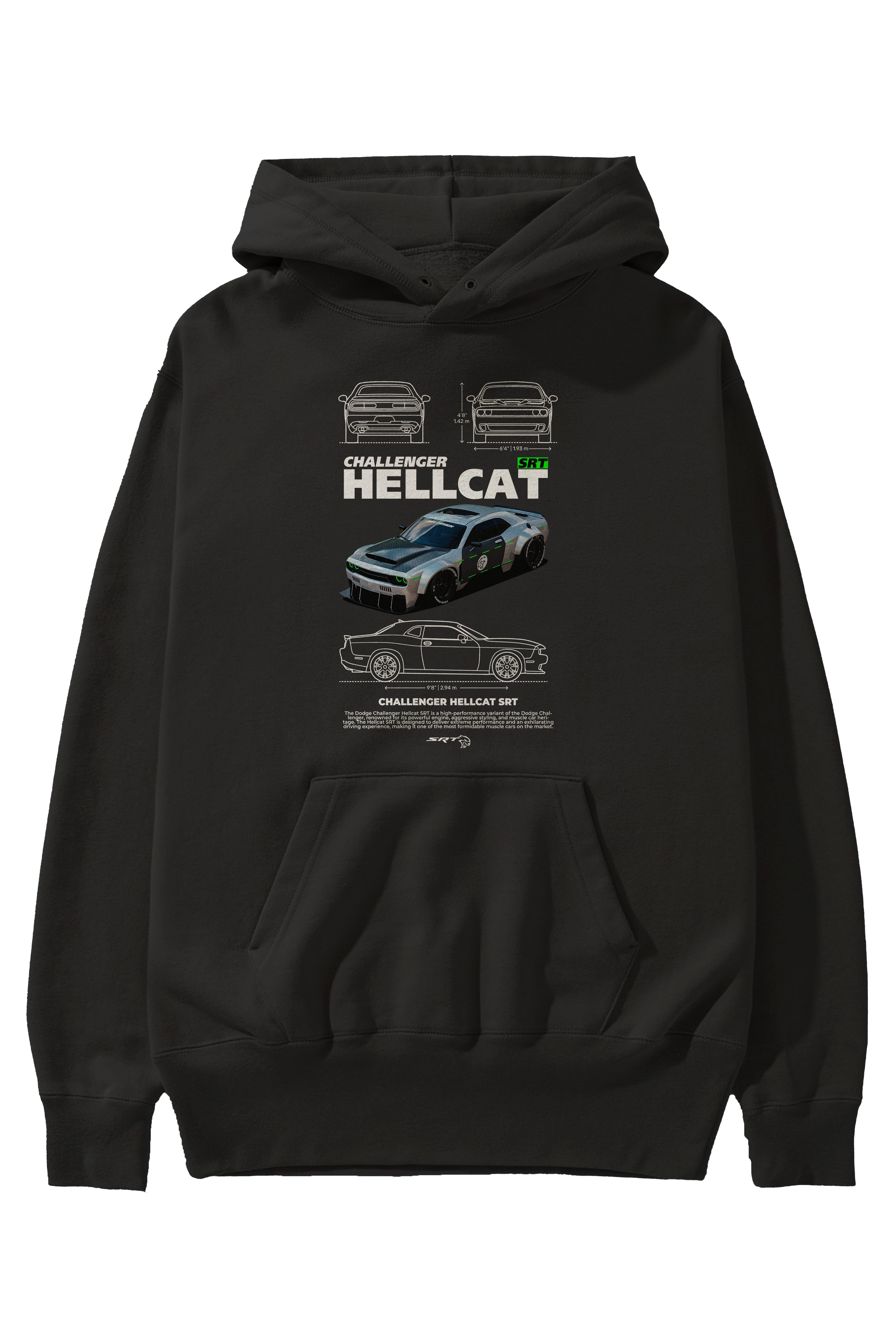 Challenger Hellcat SRT Ön Baskılı Hoodie Oversize Kapüşonlu Sweatshirt Erkek Kadın Unisex