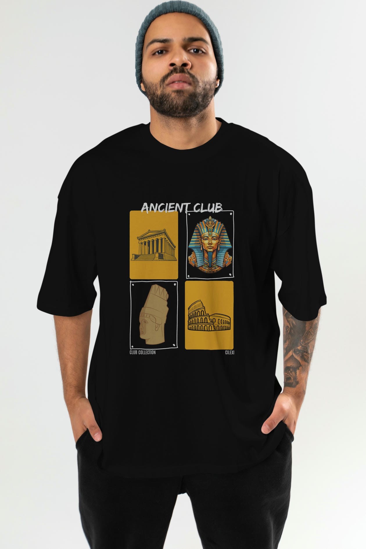Ancient Club ön Baskılı Oversize t-shirt Erkek Kadın %100 Pamuk Bisiklet Yaka tişort
