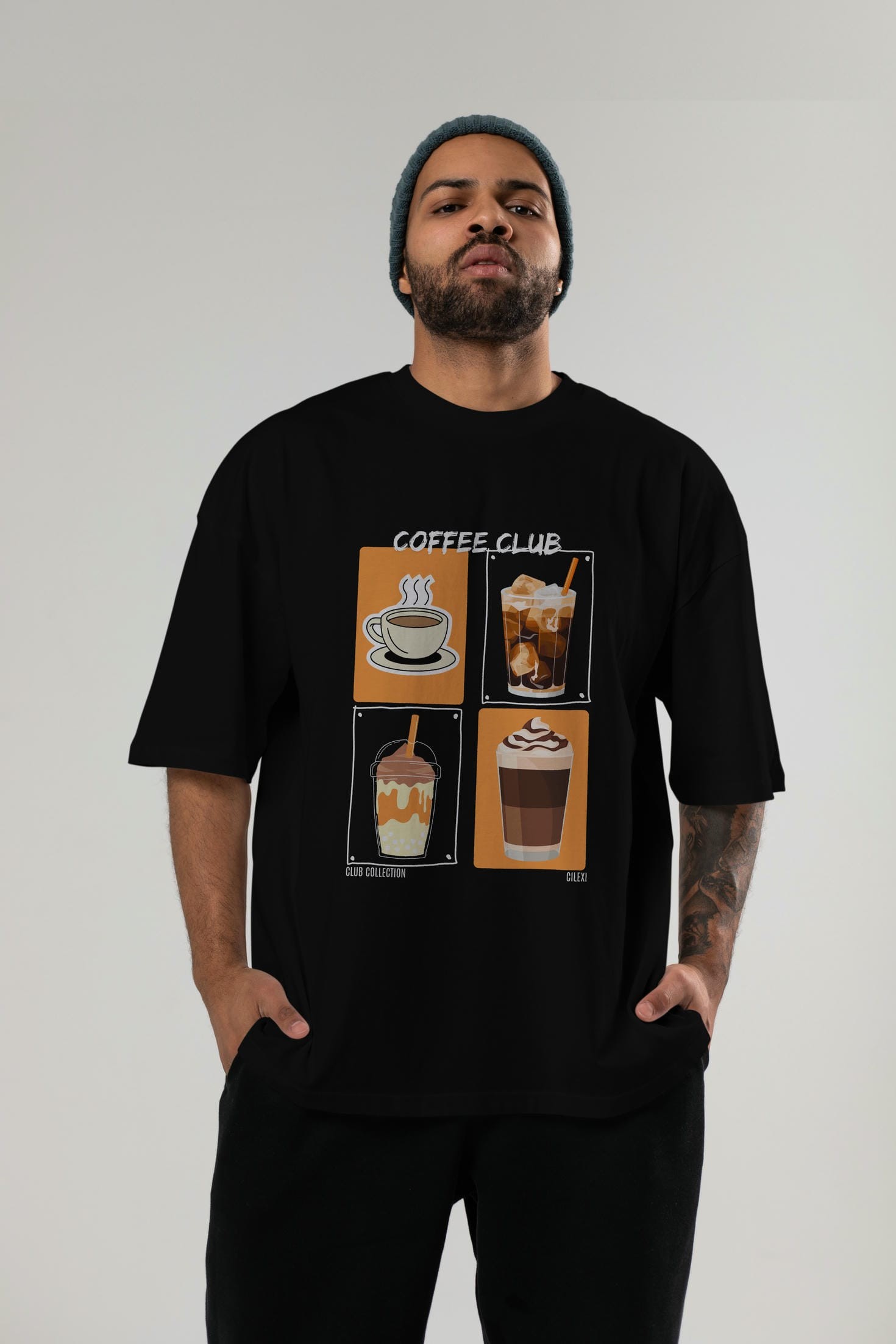 Coffee Club ön Baskılı Oversize t-shirt Erkek Kadın %100 Pamuk Bisiklet Yaka tişort