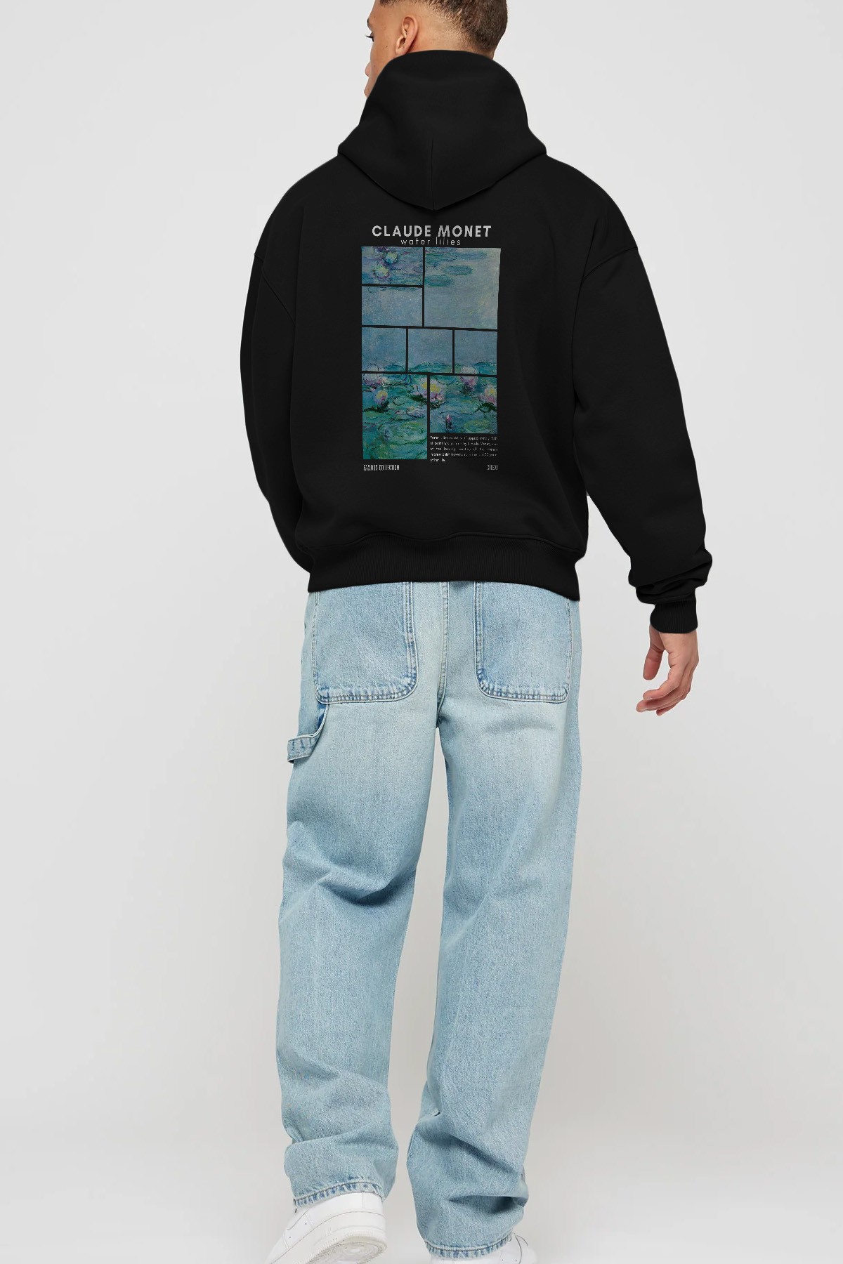Claude Monet Arka Baskılı Hoodie Oversize Kapüşonlu Sweatshirt Erkek Kadın