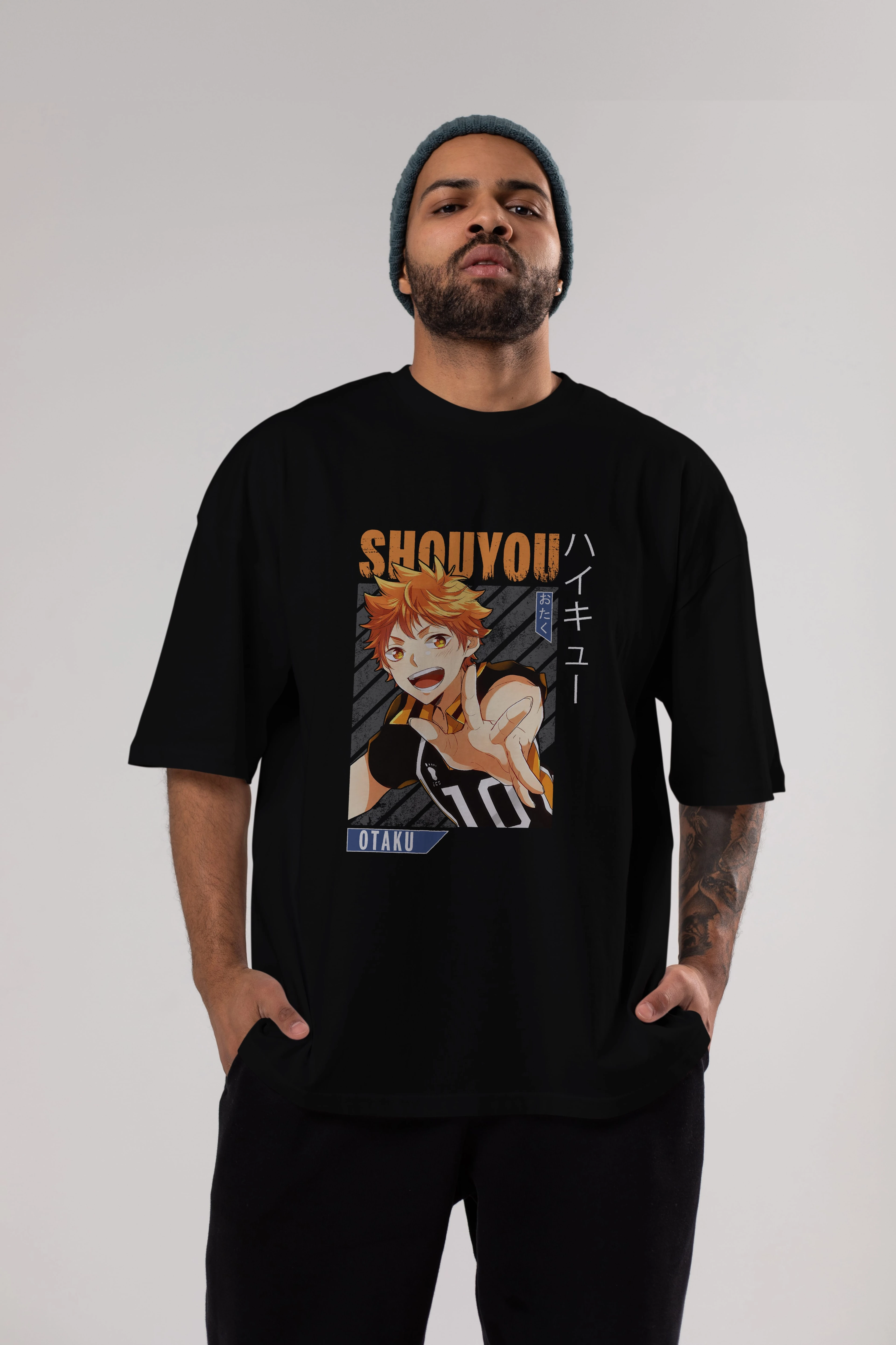 Shouyou Hinata 9 Anime Ön Baskılı Oversize t-shirt %100 pamuk Erkek Kadın Unisex