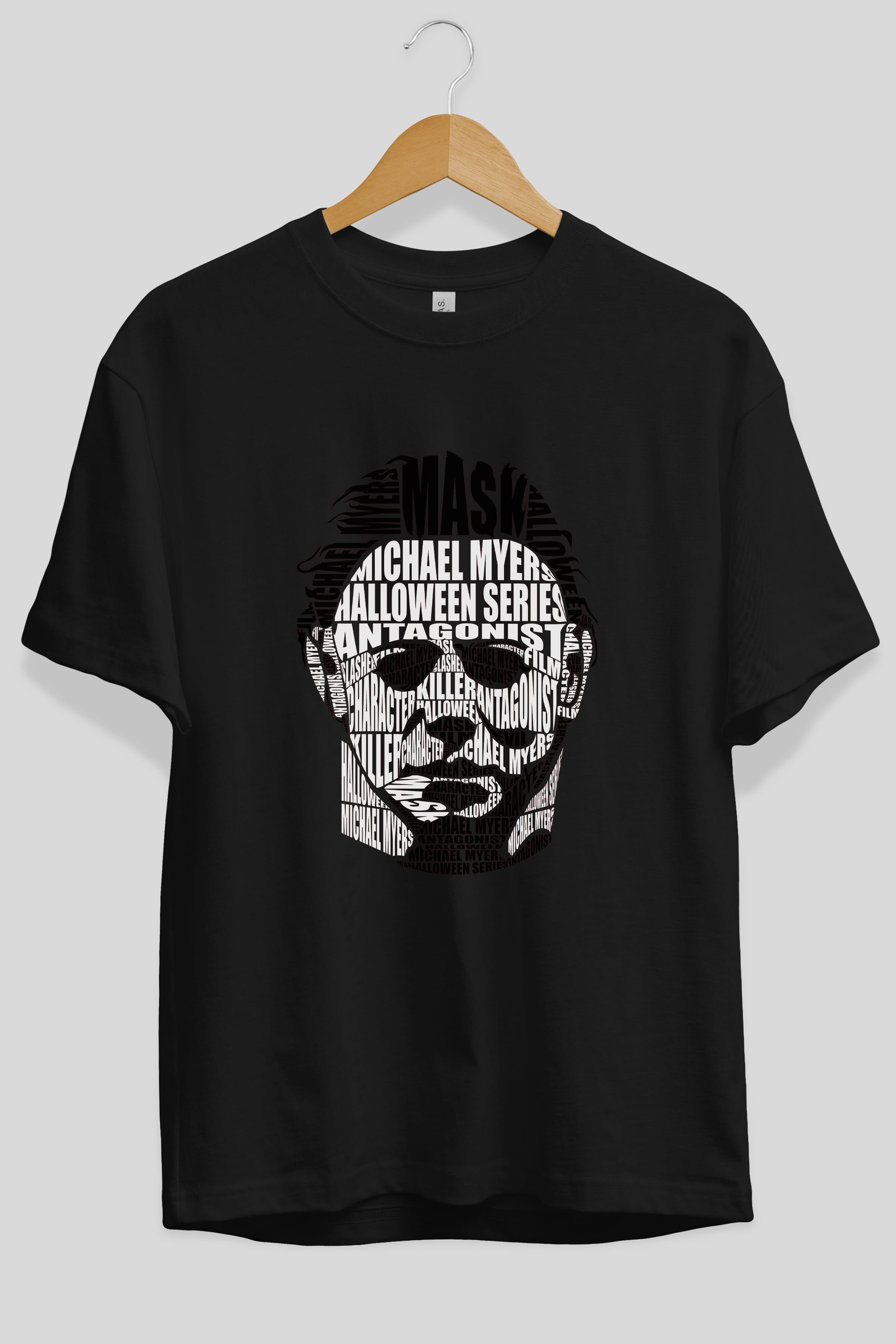 Michael Myers Calligram Ön Baskılı Oversize t-shirt %100 pamuk Erkek Kadın Unisex