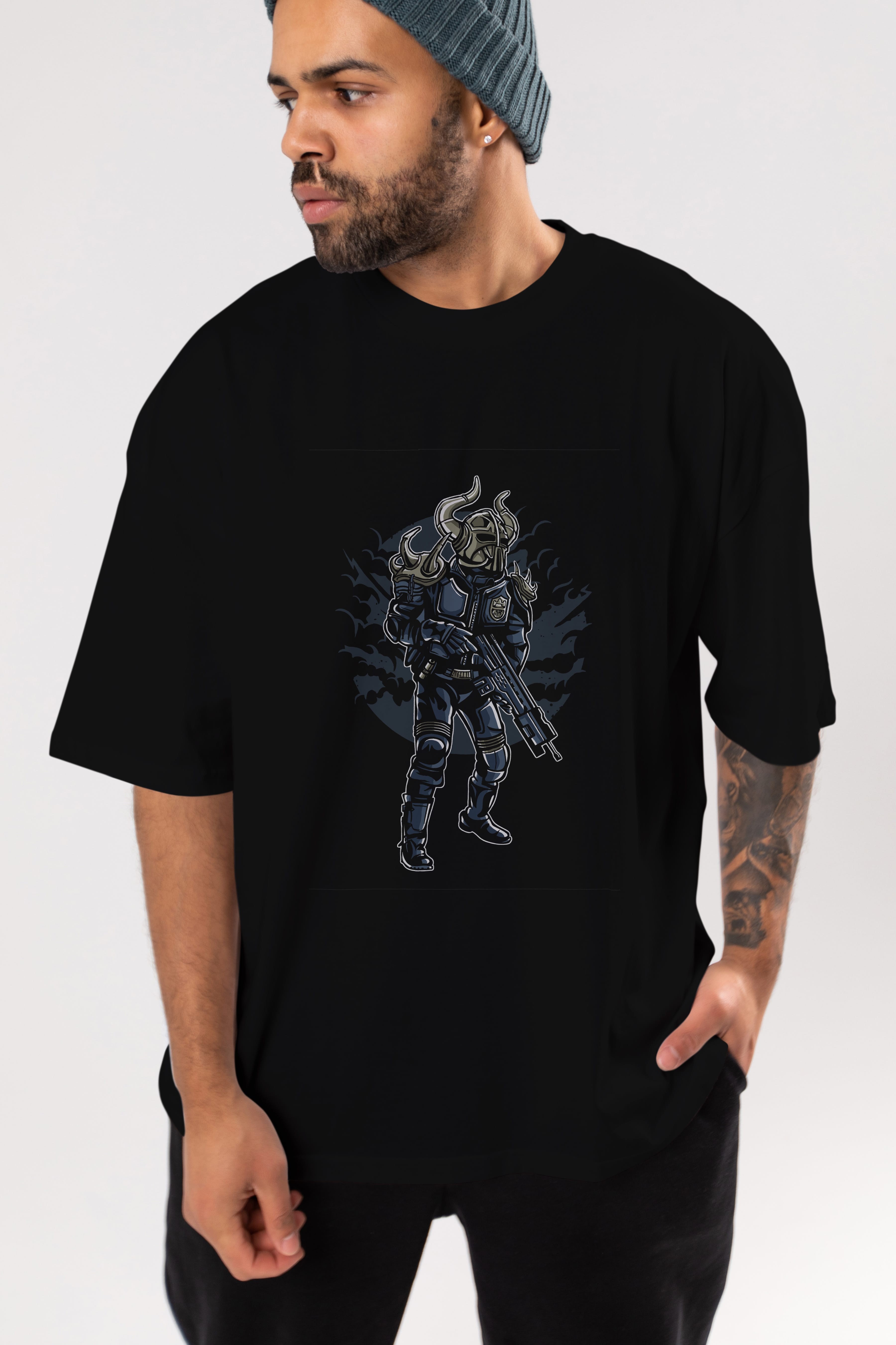 Viking Soldier Ön Baskılı Oversize t-shirt Erkek Kadın Unisex %100 Pamuk tişort