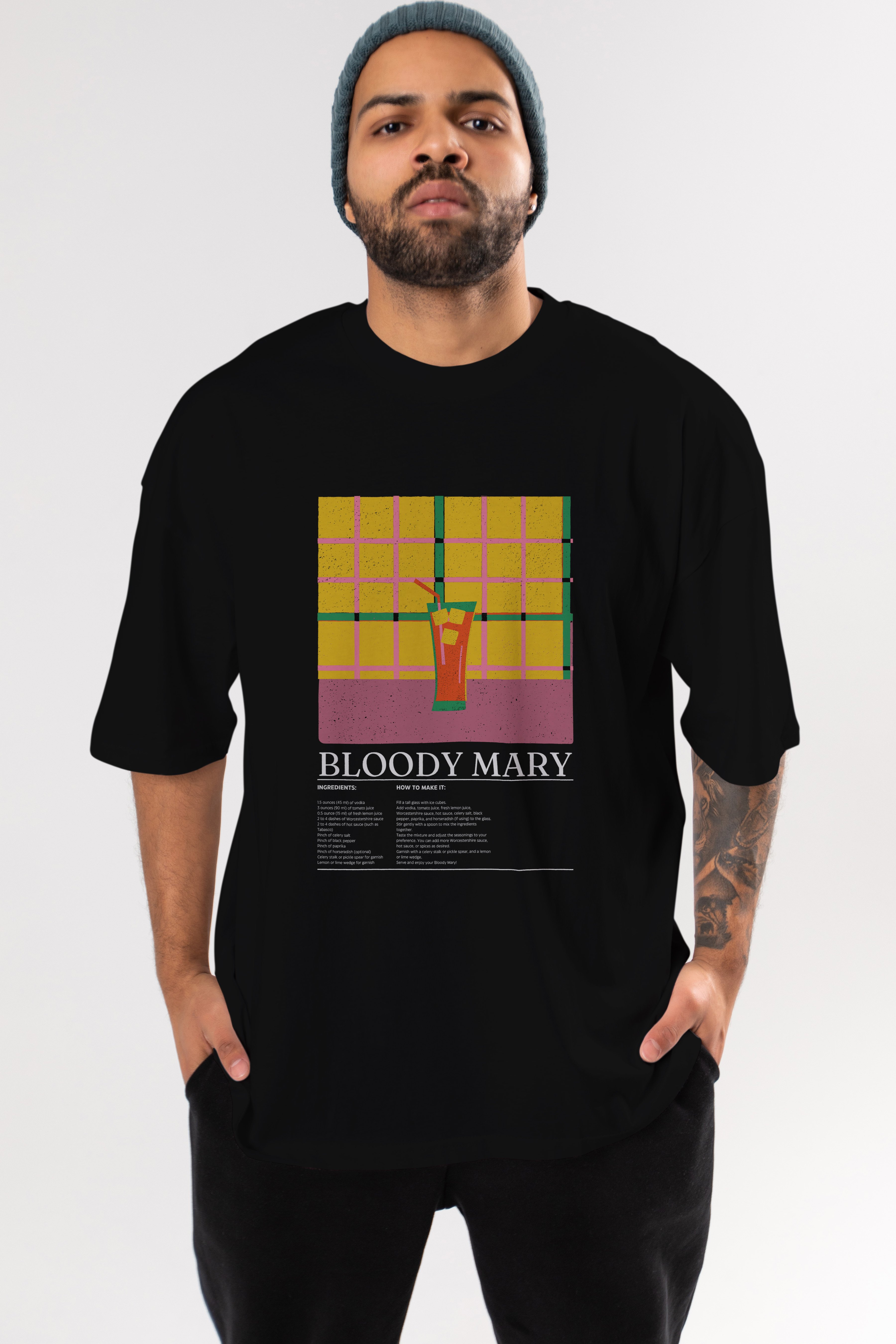 Bloody Mary Kokteyl Ön Baskılı Oversize t-shirt Erkek Kadın %100 Pamuk Bisiklet Yaka tişort