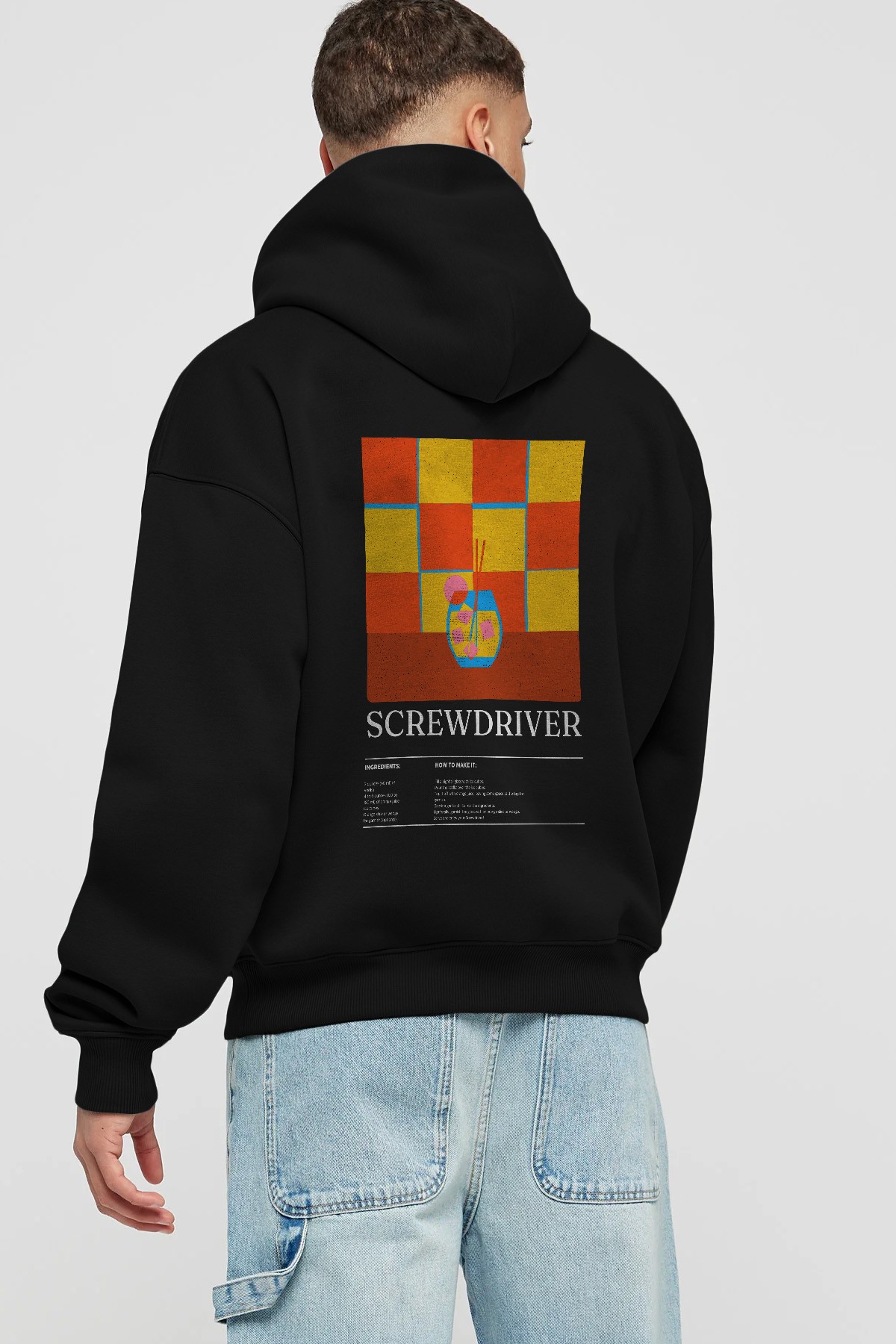 Screwdriver Kokteyl Arka Baskılı Hoodie Oversize Kapüşonlu Sweatshirt Erkek Kadın