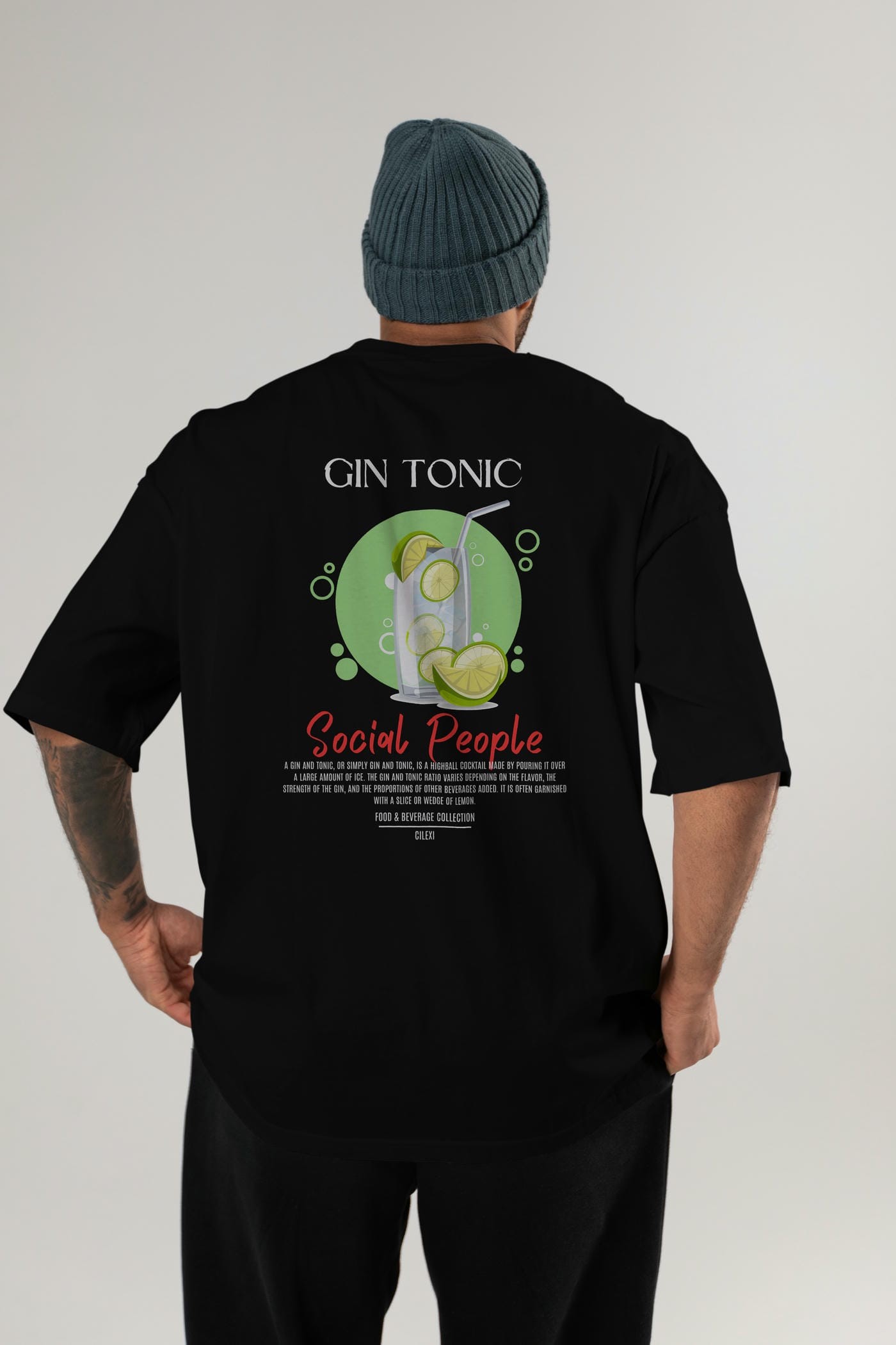 Gın Tonıc Kokteyl Serisi Baskılı Oversize t-shirt Erkek Kadın Unisex %100 Pamuk Bisiklet Yaka tişort