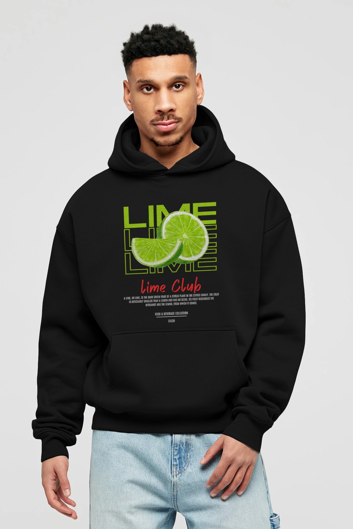 Lime Kokteyl Ön Baskılı Hoodie Oversize Kapüşonlu Sweatshirt Erkek Kadın