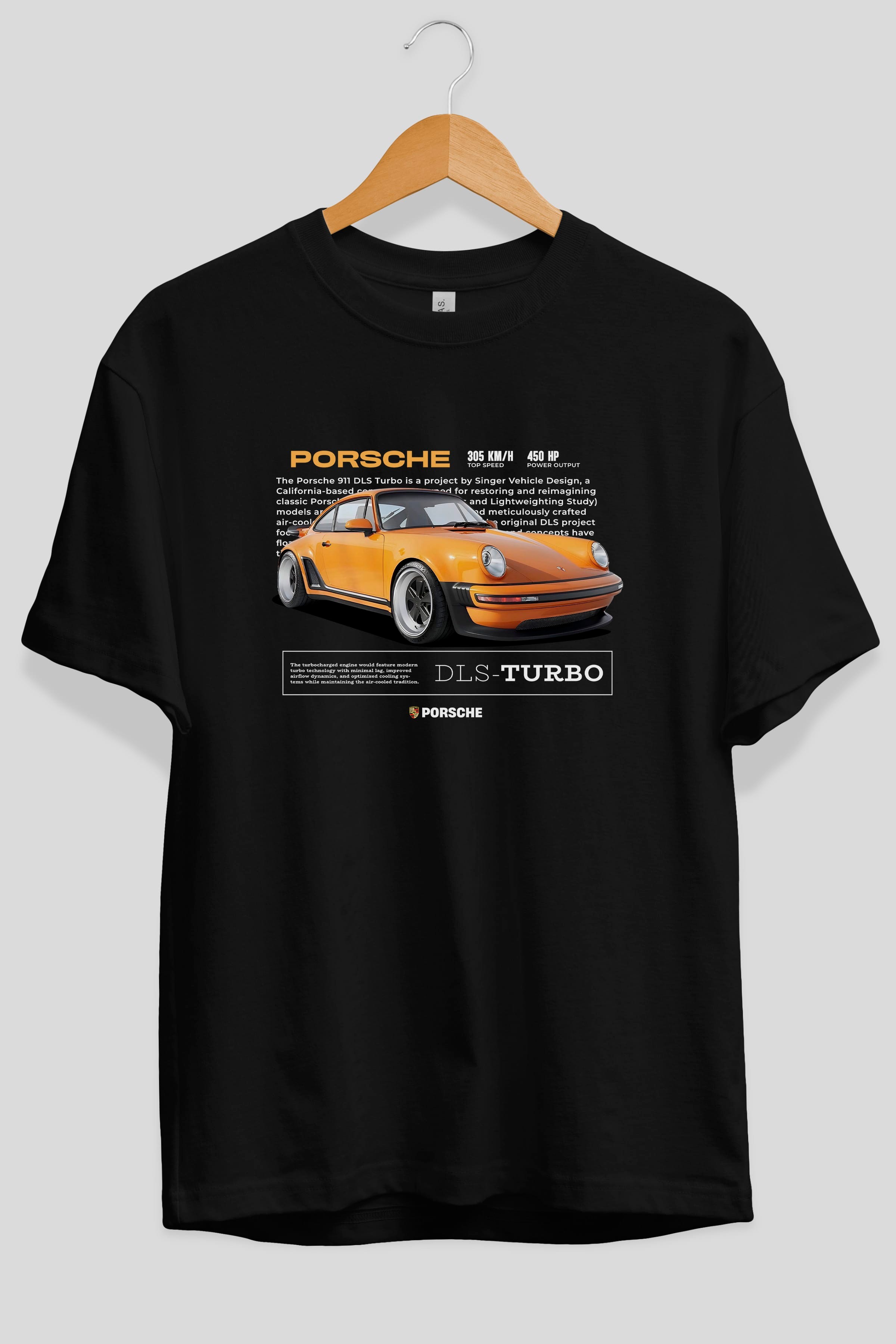 PORSCHE DLS-TURBO Ön Baskılı Oversize t-shirt Erkek Kadın Unisex %100 Pamuk Bisiklet Yaka tişort