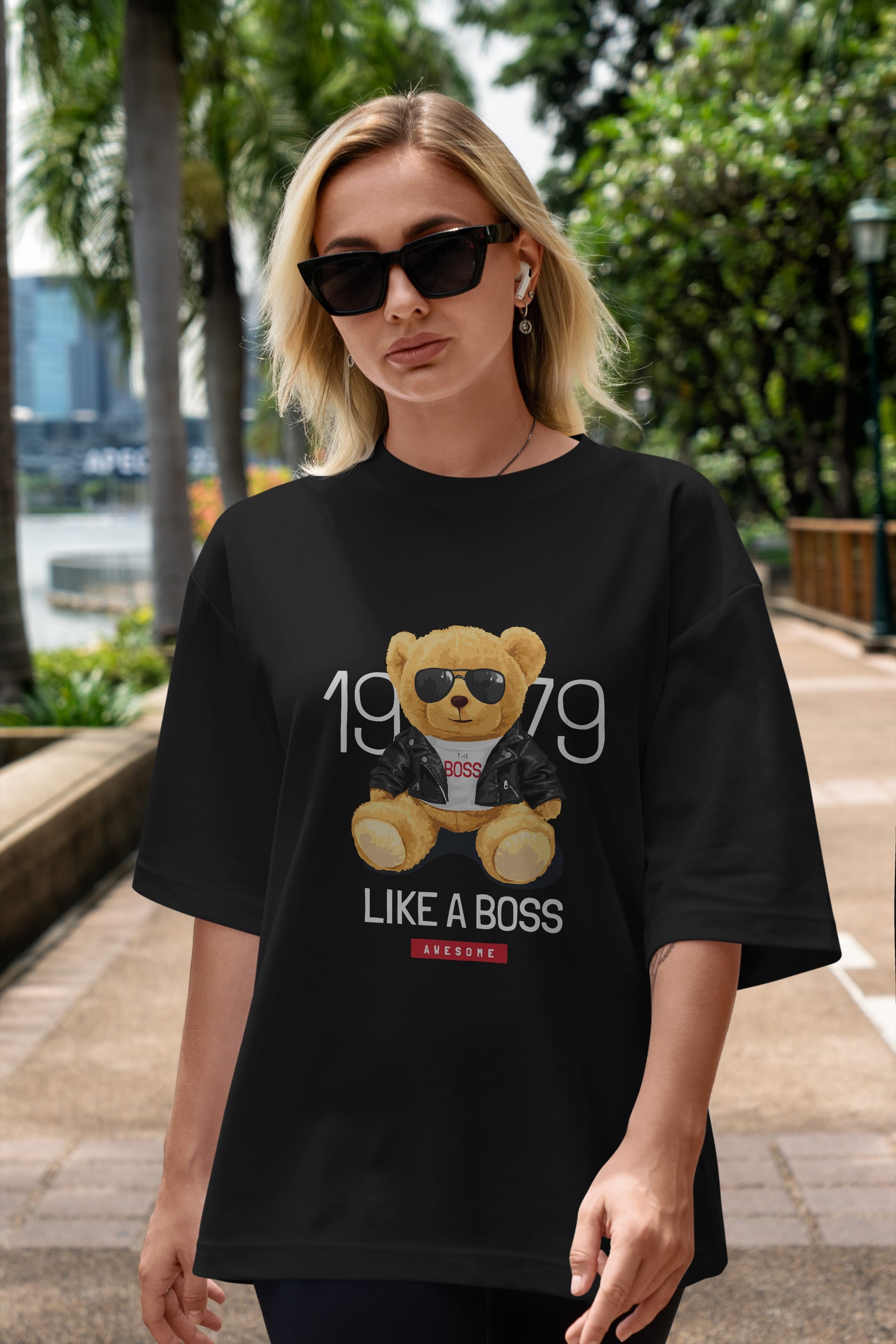 Teddy Bear Like A Boss Ön Baskılı Oversize t-shirt Erkek Kadın Unisex %100 Pamuk