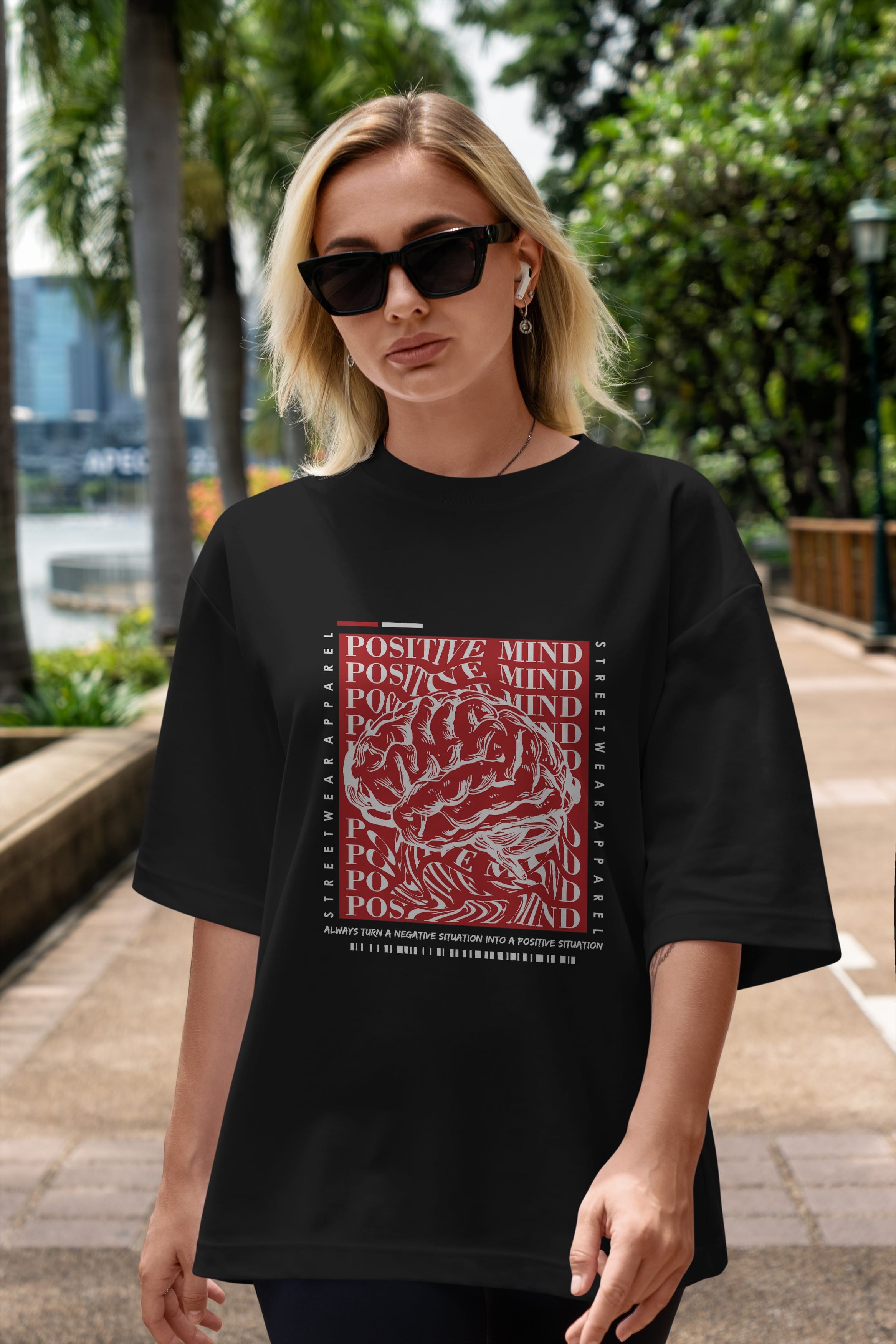 Positive Mind Ön Baskılı Oversize t-shirt Erkek Kadın Unisex