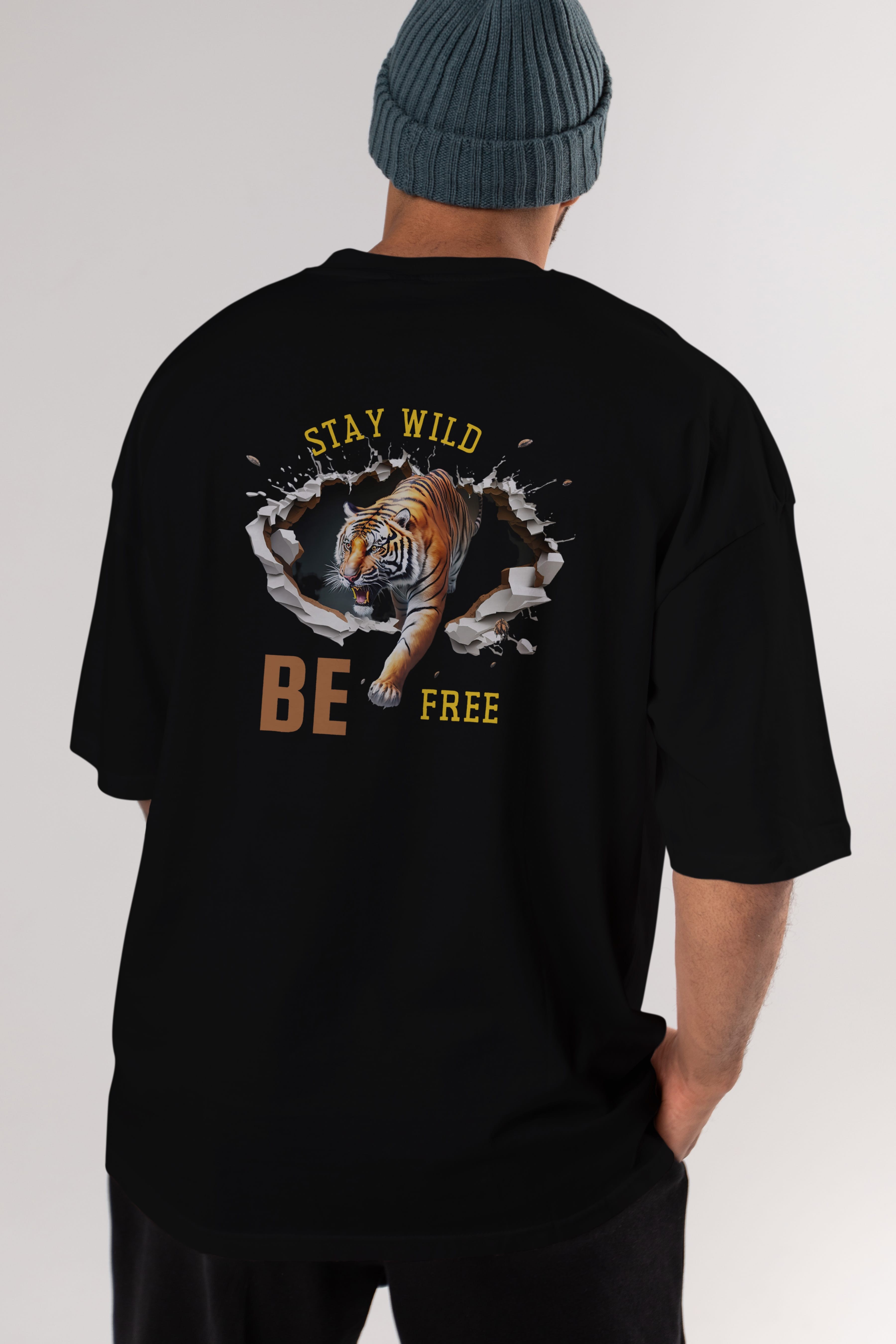 Stay Wild Be Free Yazılı Arka Baskılı Oversize t-shirt Erkek Kadın Unisex