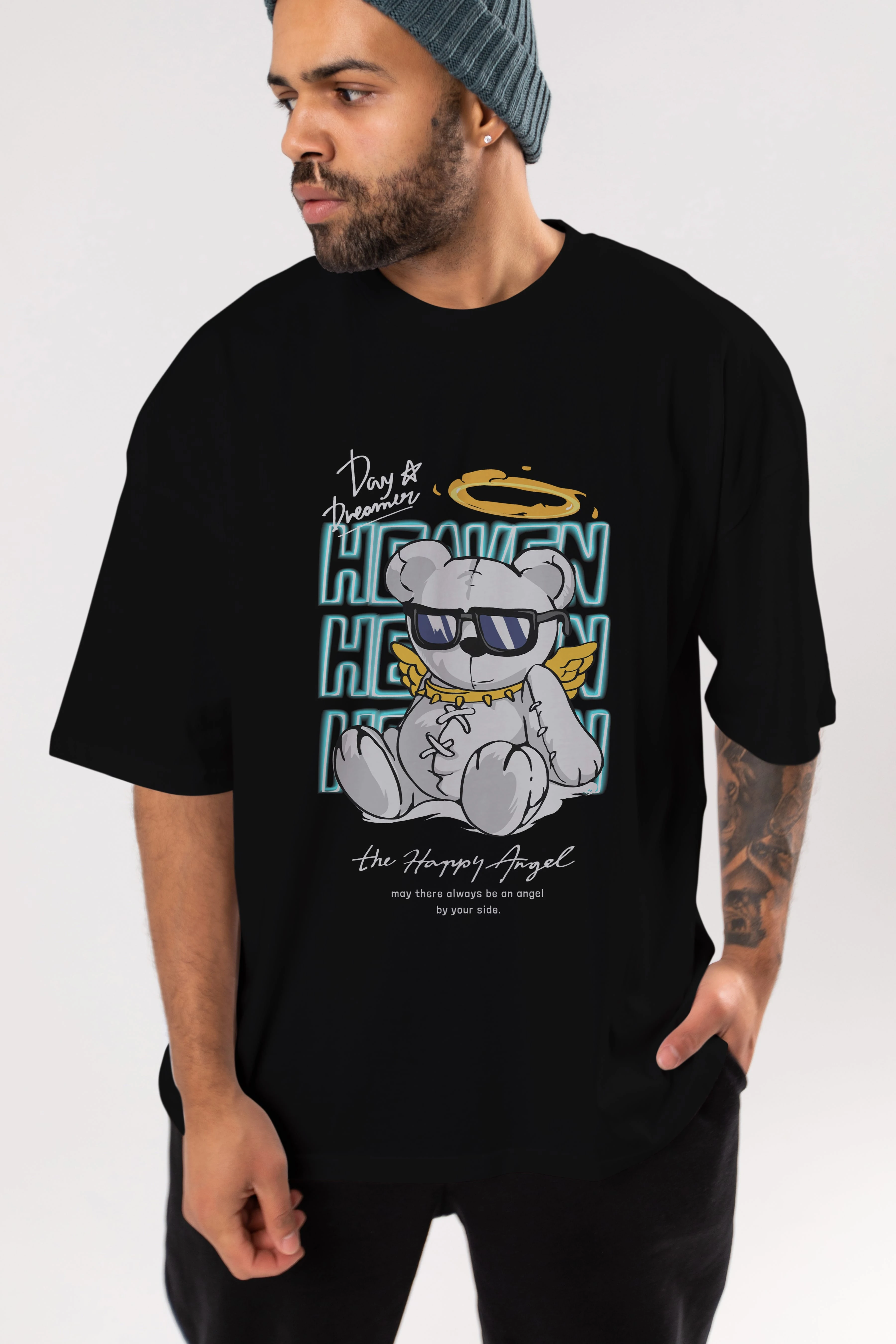 Heaven Bear Ön Baskılı Oversize t-shirt Erkek Kadın Unisex