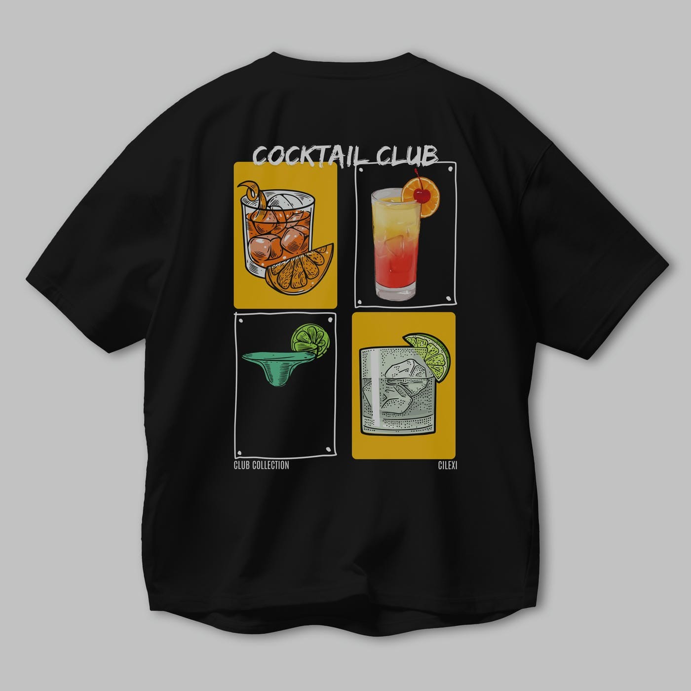 Cocktail Club Arka Baskılı Oversize t-shirt Erkek Kadın %100 Pamuk Bisiklet Yaka tişort