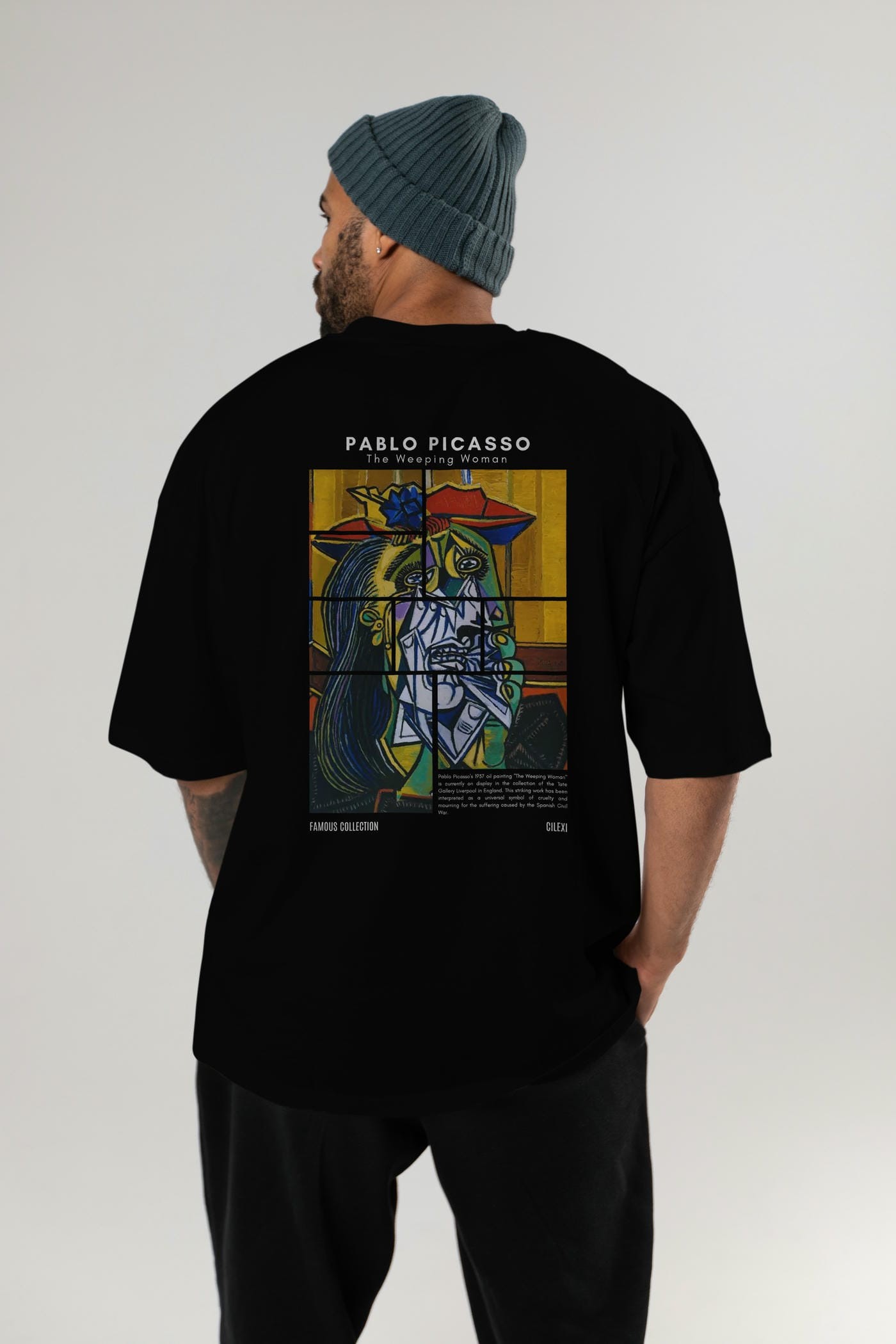 Pablo Picasso Arka Baskılı Oversize t-shirt Erkek Kadın Bisiklet Yaka Pamuk tişort