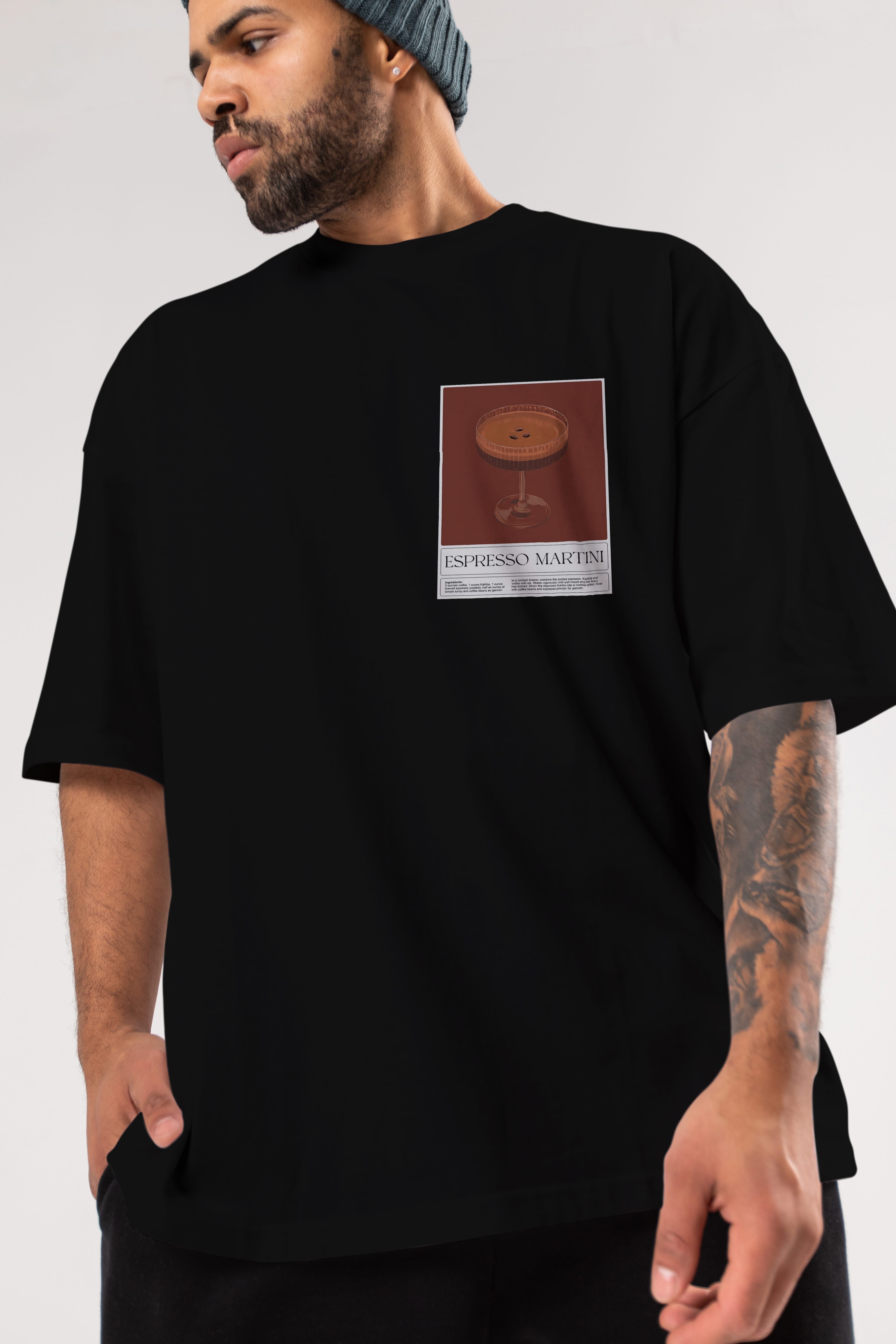 Espresso Martini Ön Sol Baskılı Oversize t-shirt Erkek Kadın Unisex %100 Pamuk Bisiklet Yaka tişort