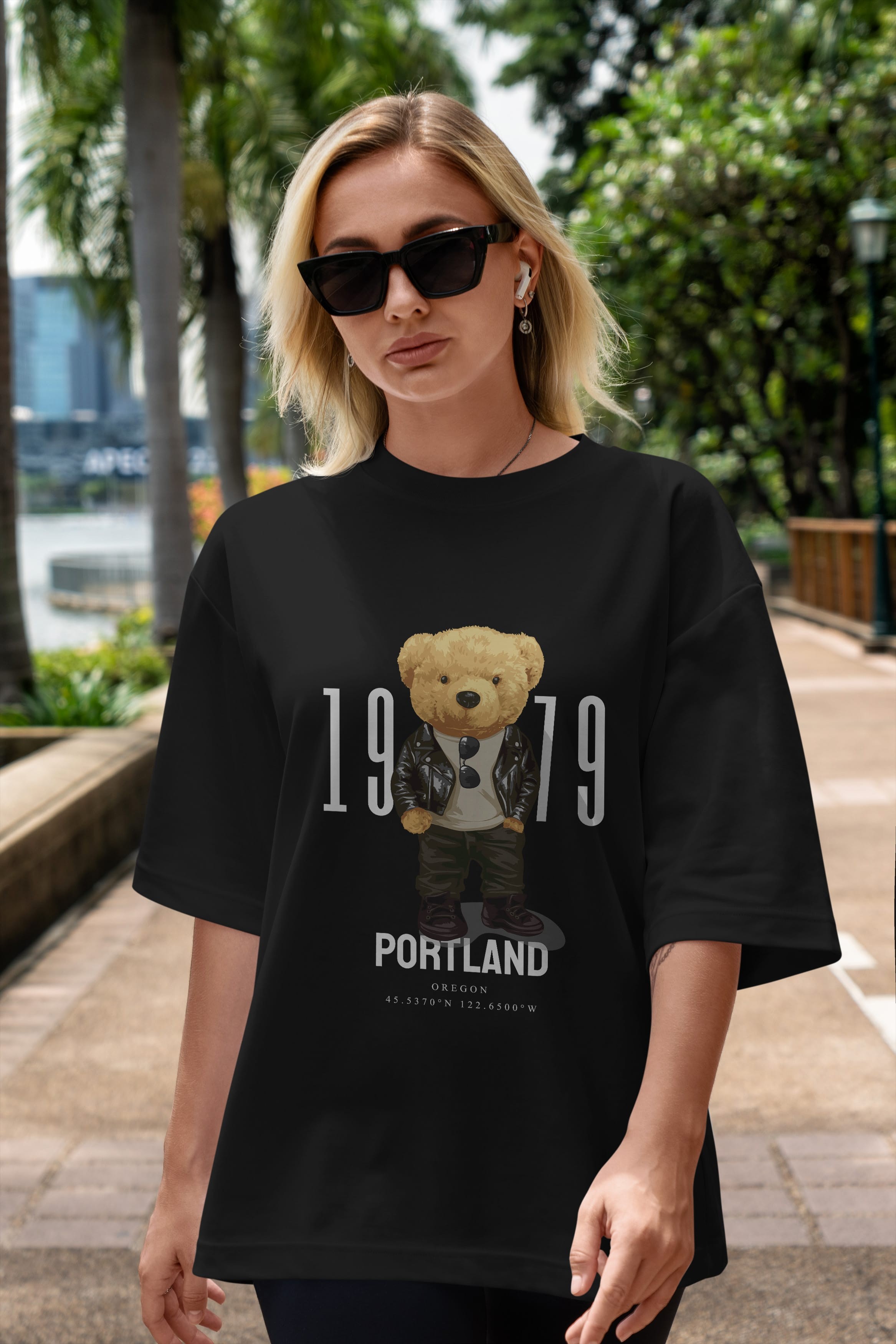 Teddy Bear Portland Ön Baskılı Oversize t-shirt Erkek Kadın Unisex %100 Pamuk