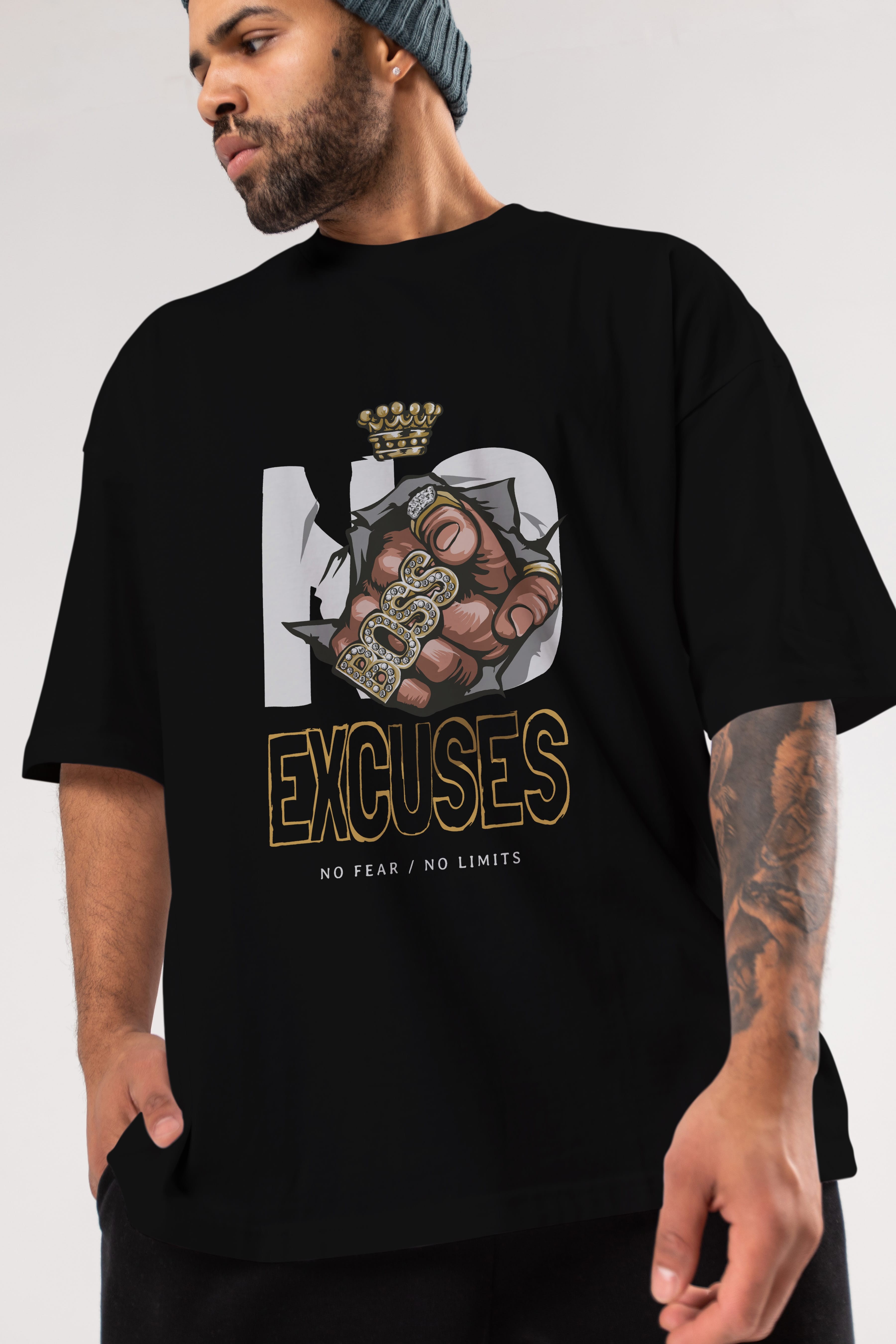 No Excuses Ön Baskılı Oversize t-shirt Erkek Kadın Unisex