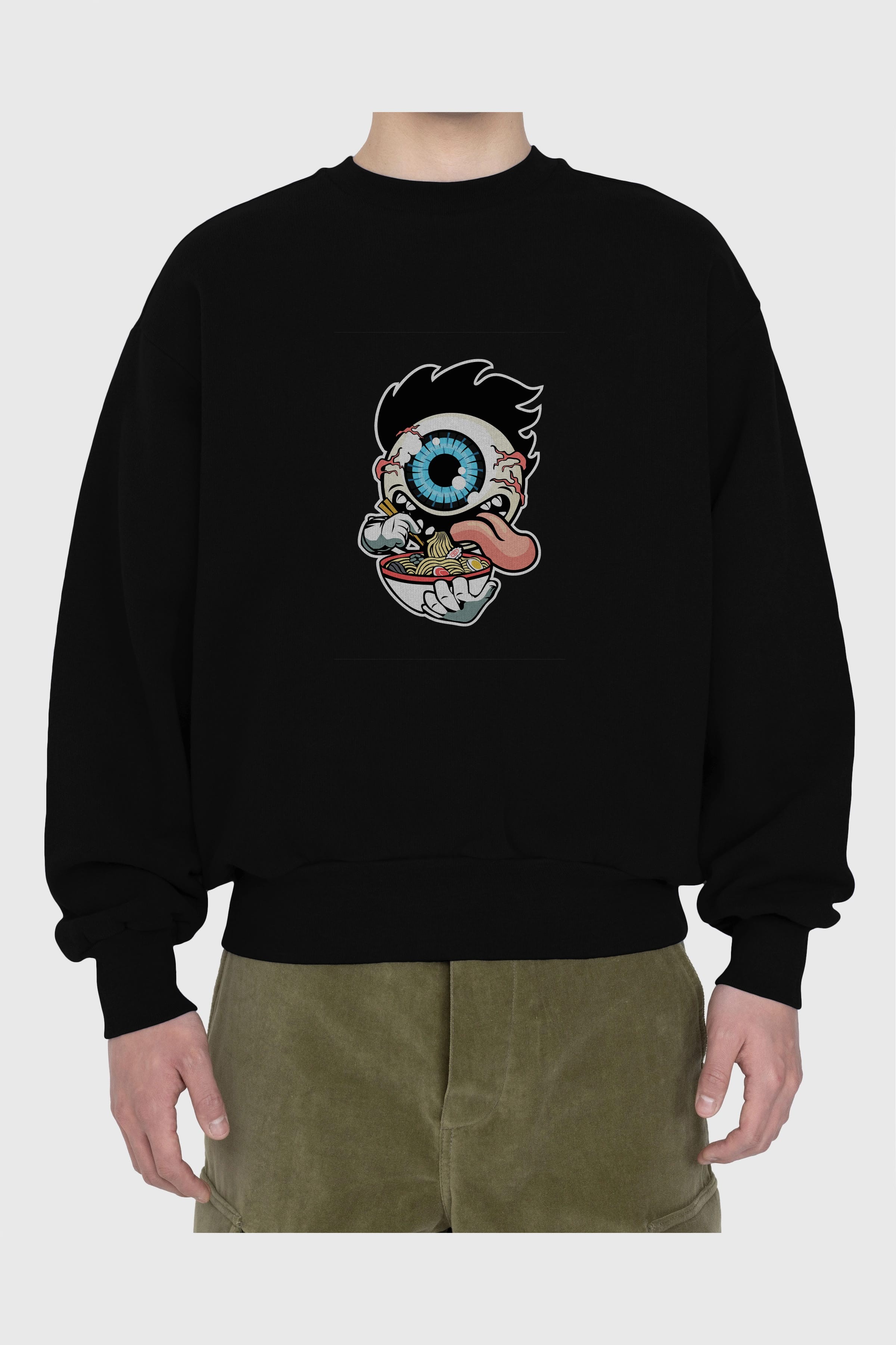 Eyeball Ramen Ön Baskılı Oversize Sweatshirt Erkek Kadın Unisex