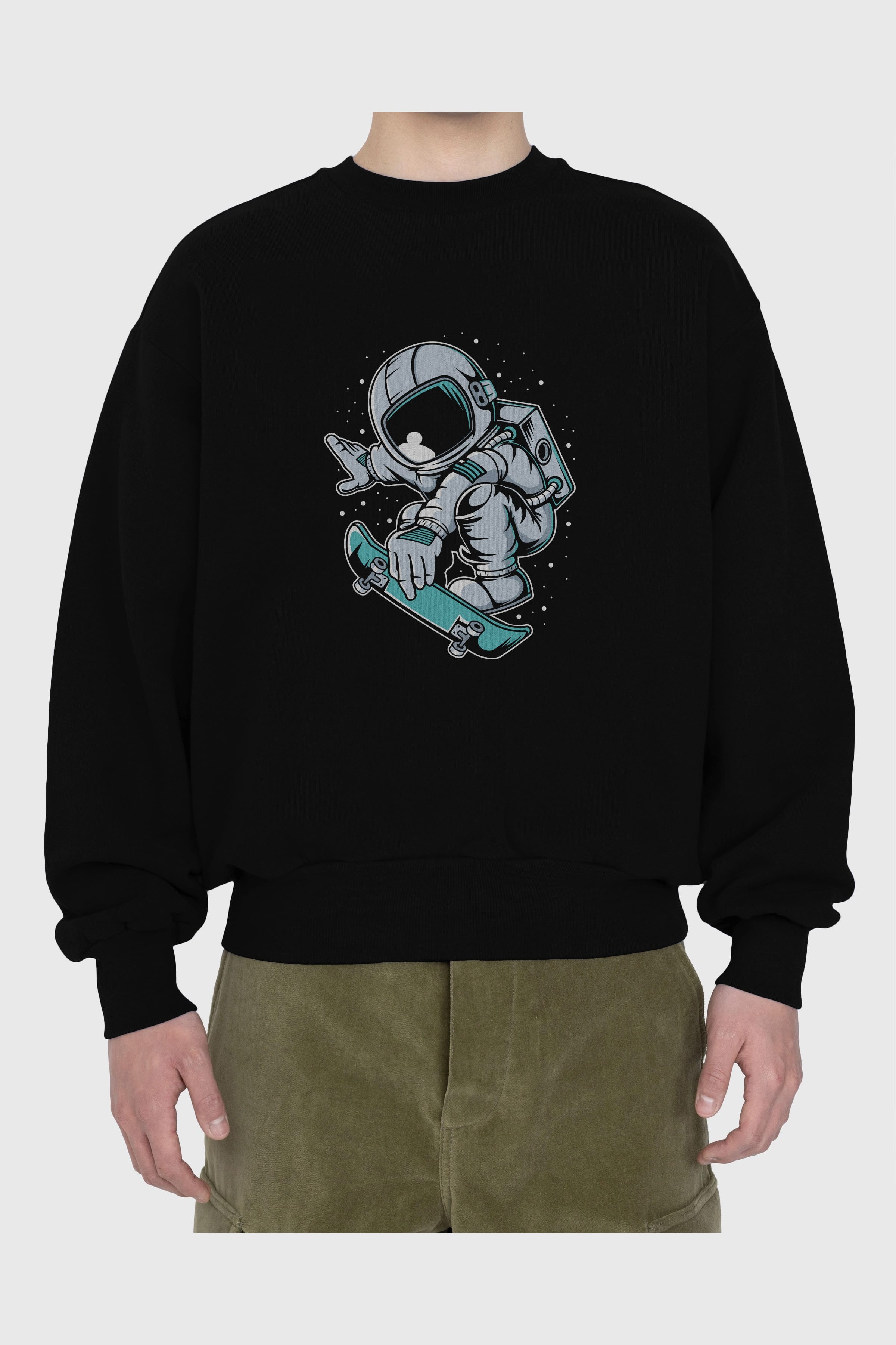 Astronaut Skateboard Jump Ön Baskılı Oversize Sweatshirt Erkek Kadın Unisex