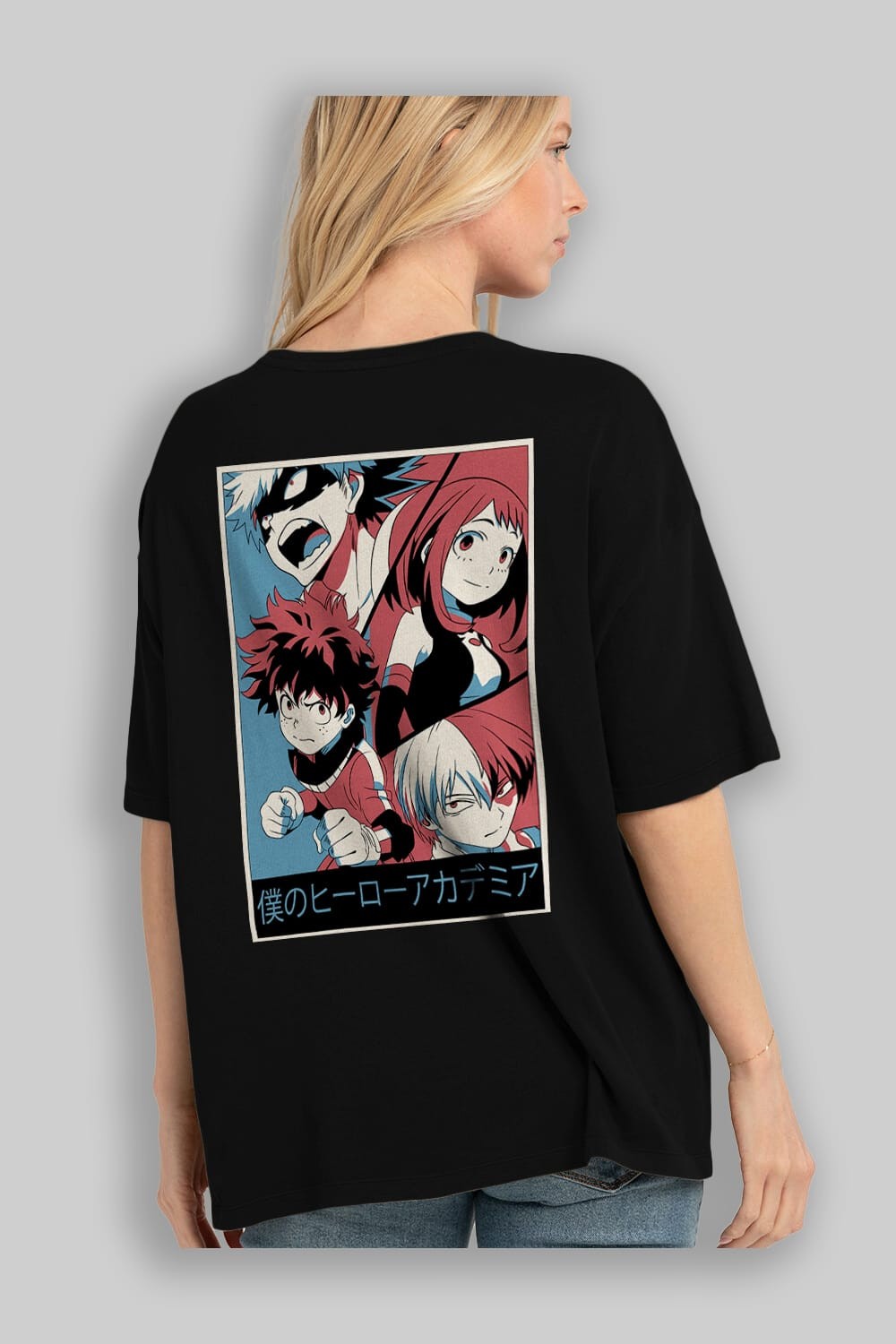 BokuNoHero Anime Arka Baskılı Oversize t-shirt Erkek Kadın Unisex