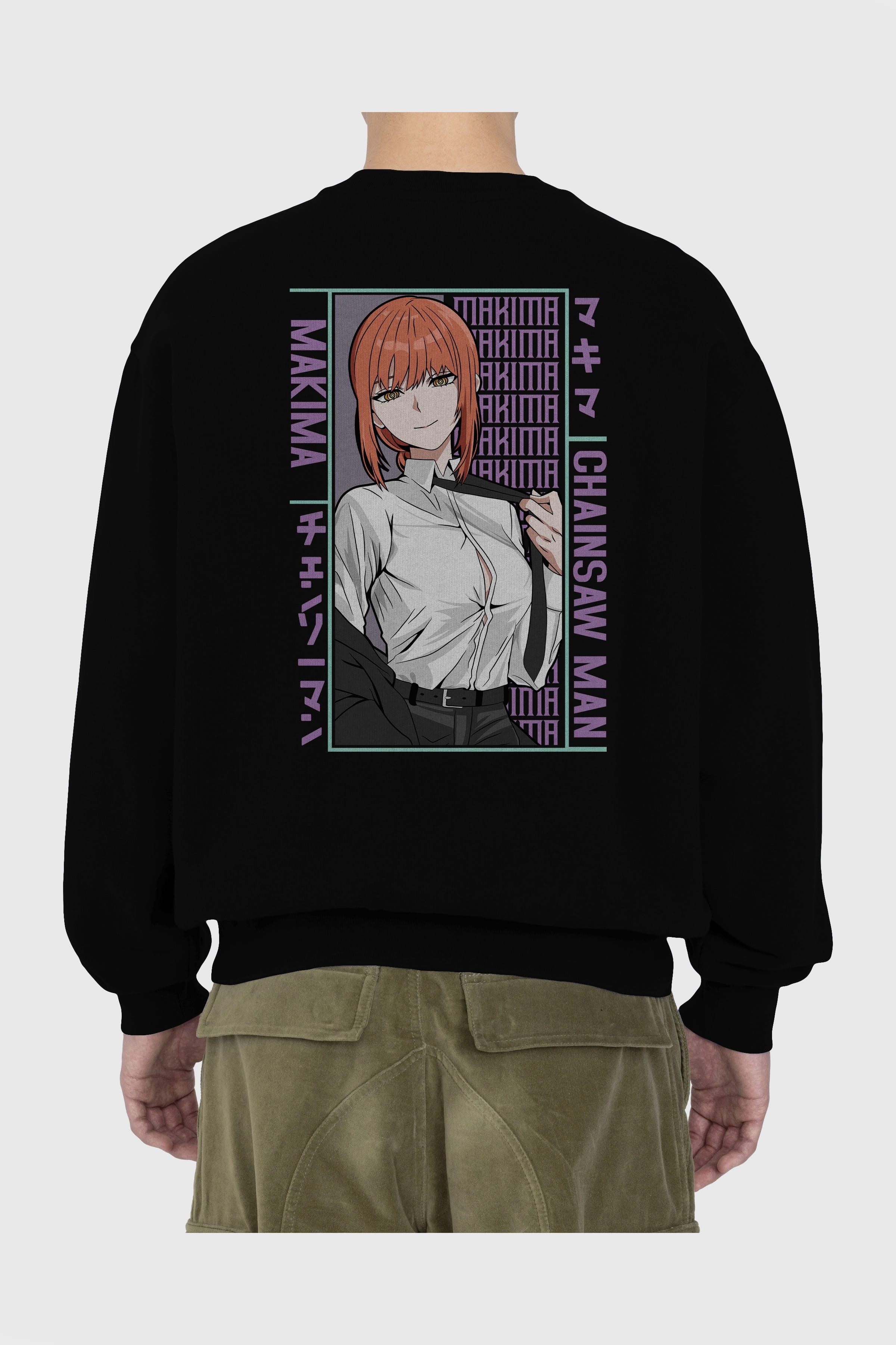 Makima Chain Saw Man Anime Arka Baskılı Oversize Sweatshirt Erkek Kadın Unisex
